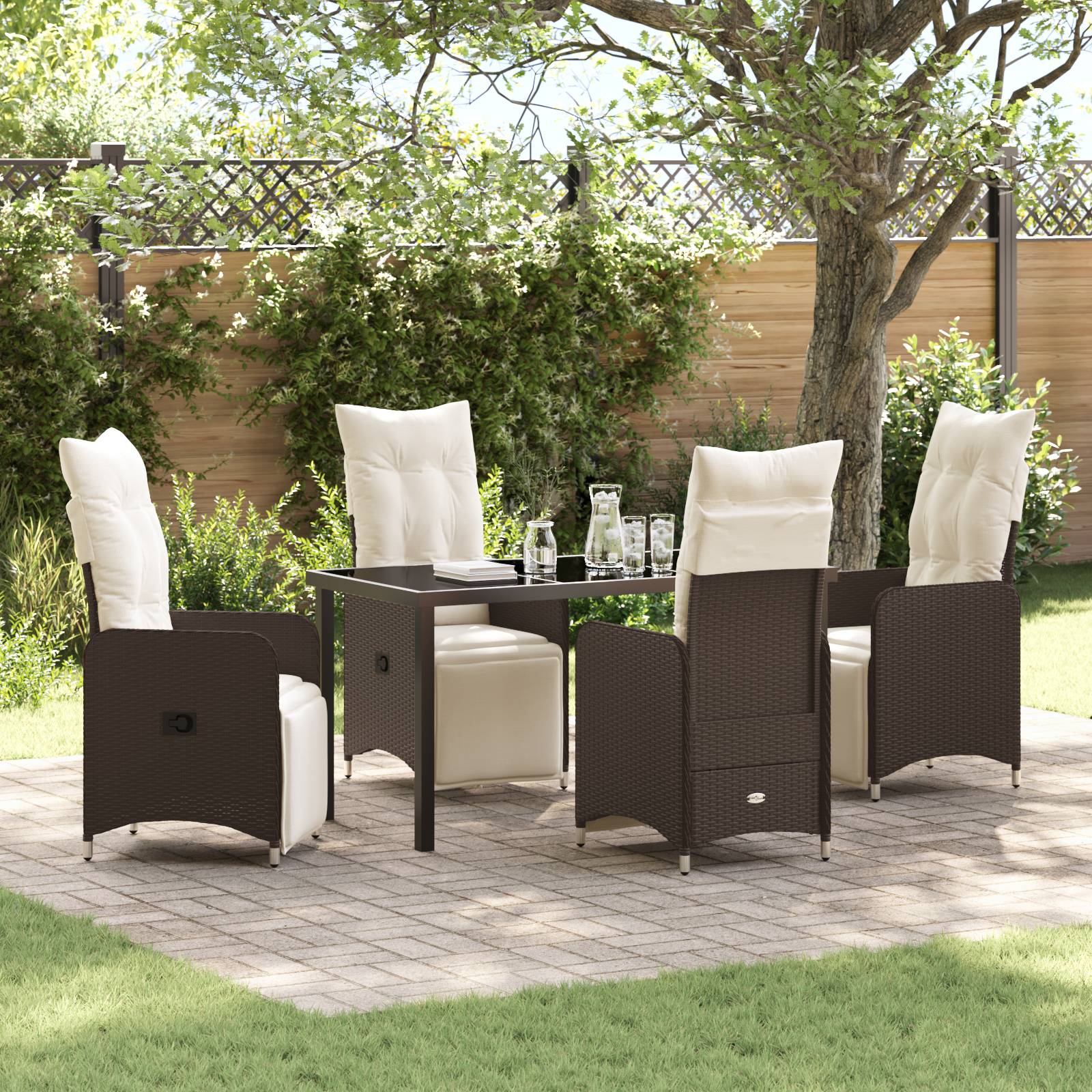 vidaXL 5-tlg. Garten-Essgruppe mit Kissen Braun Poly Rattan