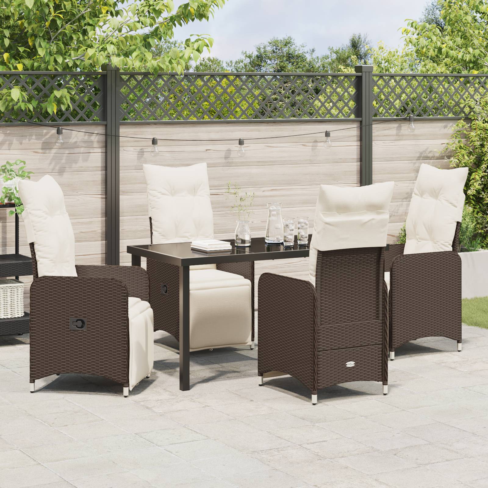 vidaXL 5-tlg. Garten-Essgruppe mit Kissen Braun Poly Rattan