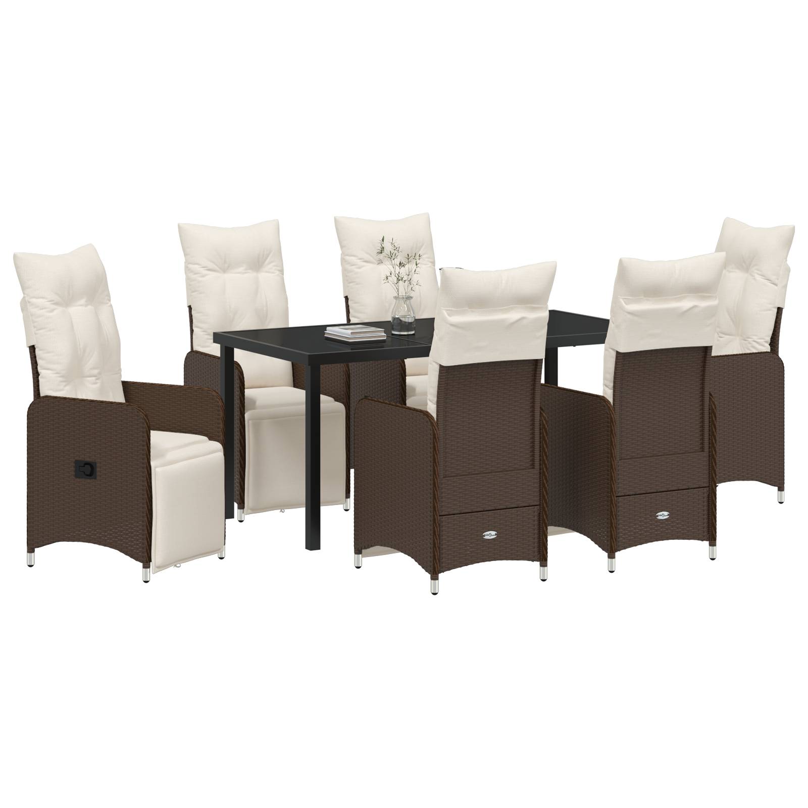 vidaXL 7-tlg. Garten-Essgruppe mit Kissen Braun Poly Rattan