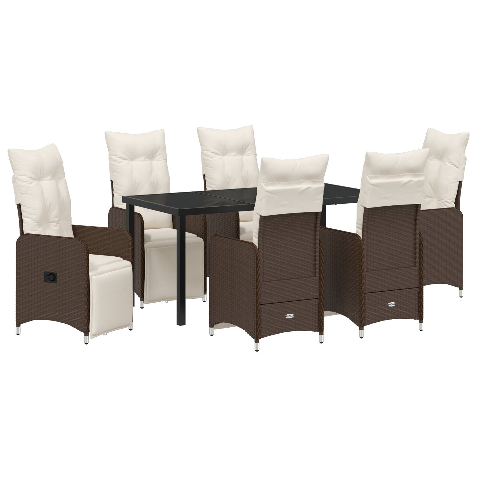 vidaXL 7-tlg. Garten-Essgruppe mit Kissen Braun Poly Rattan