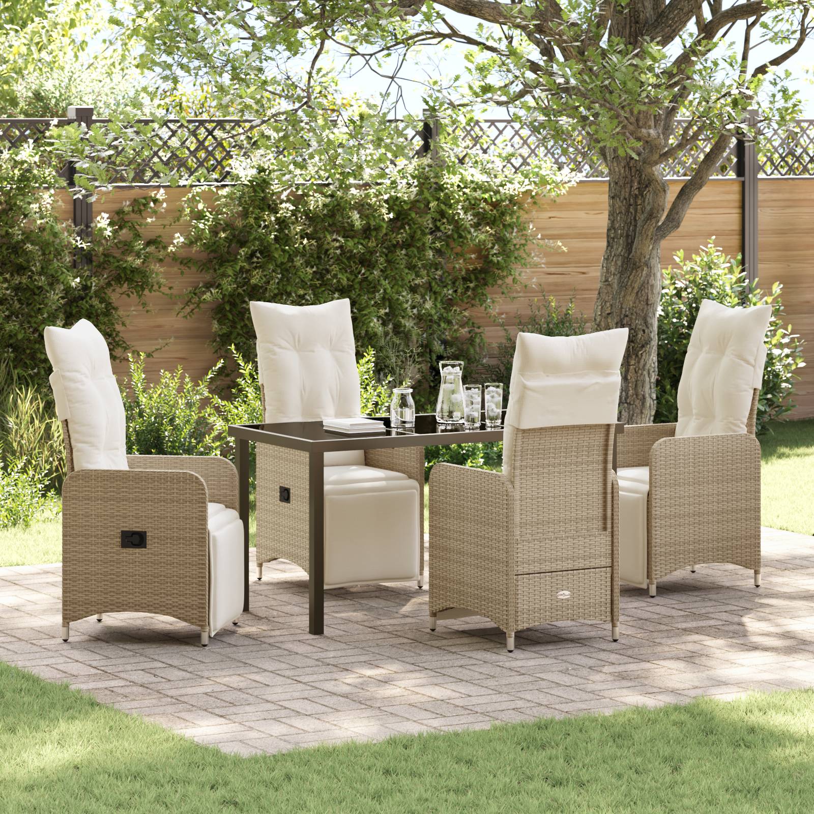 vidaXL 5-tlg. Garten-Essgruppe mit Kissen Beige Poly Rattan