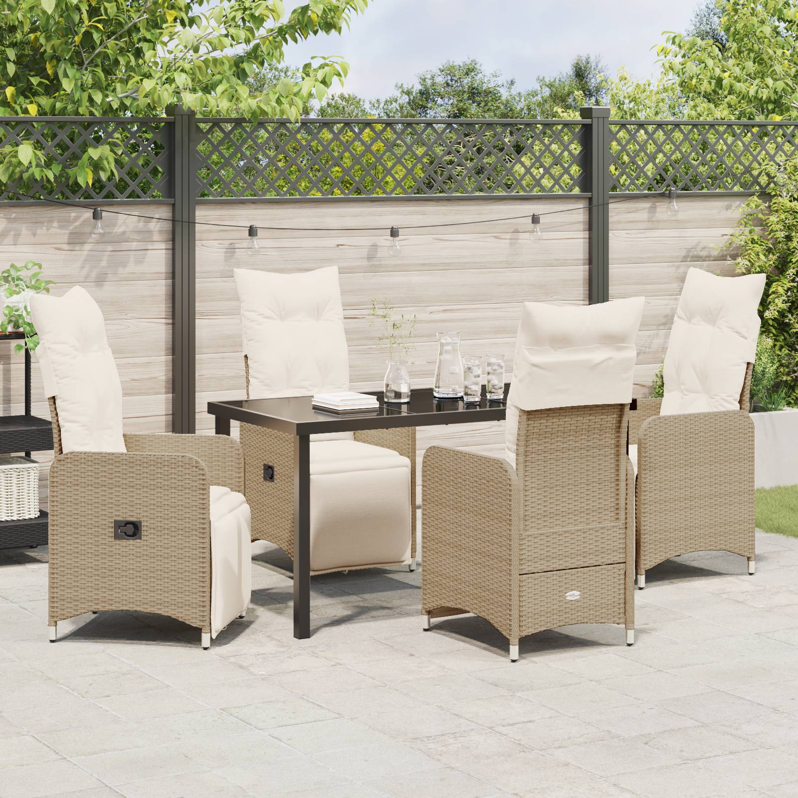 vidaXL 5-tlg. Garten-Essgruppe mit Kissen Beige Poly Rattan