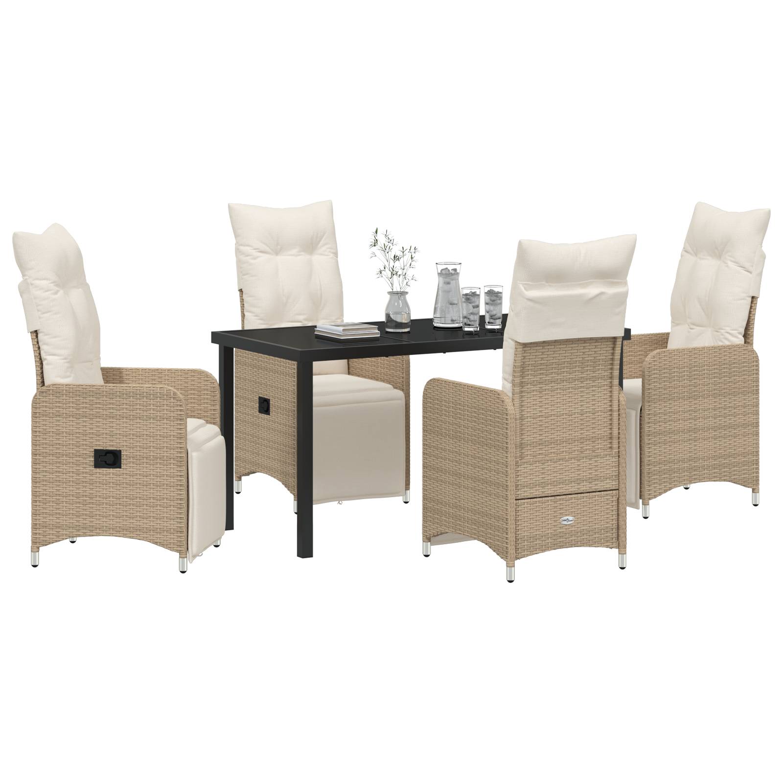 vidaXL 5-tlg. Garten-Essgruppe mit Kissen Beige Poly Rattan