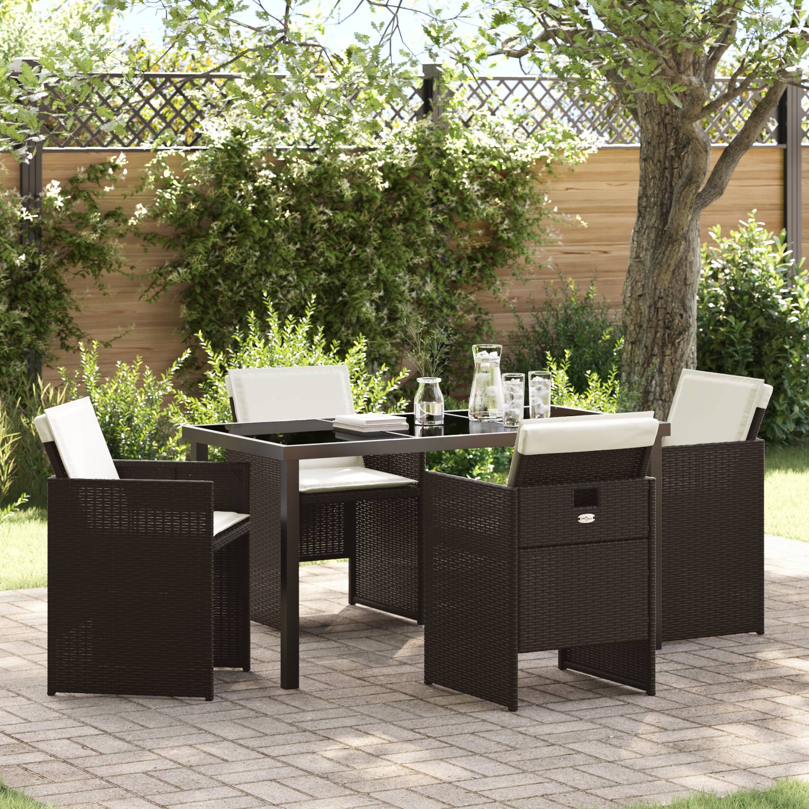 vidaXL 5-teiliges Garten Essset mit Kissen, brauner Poly-Rattan