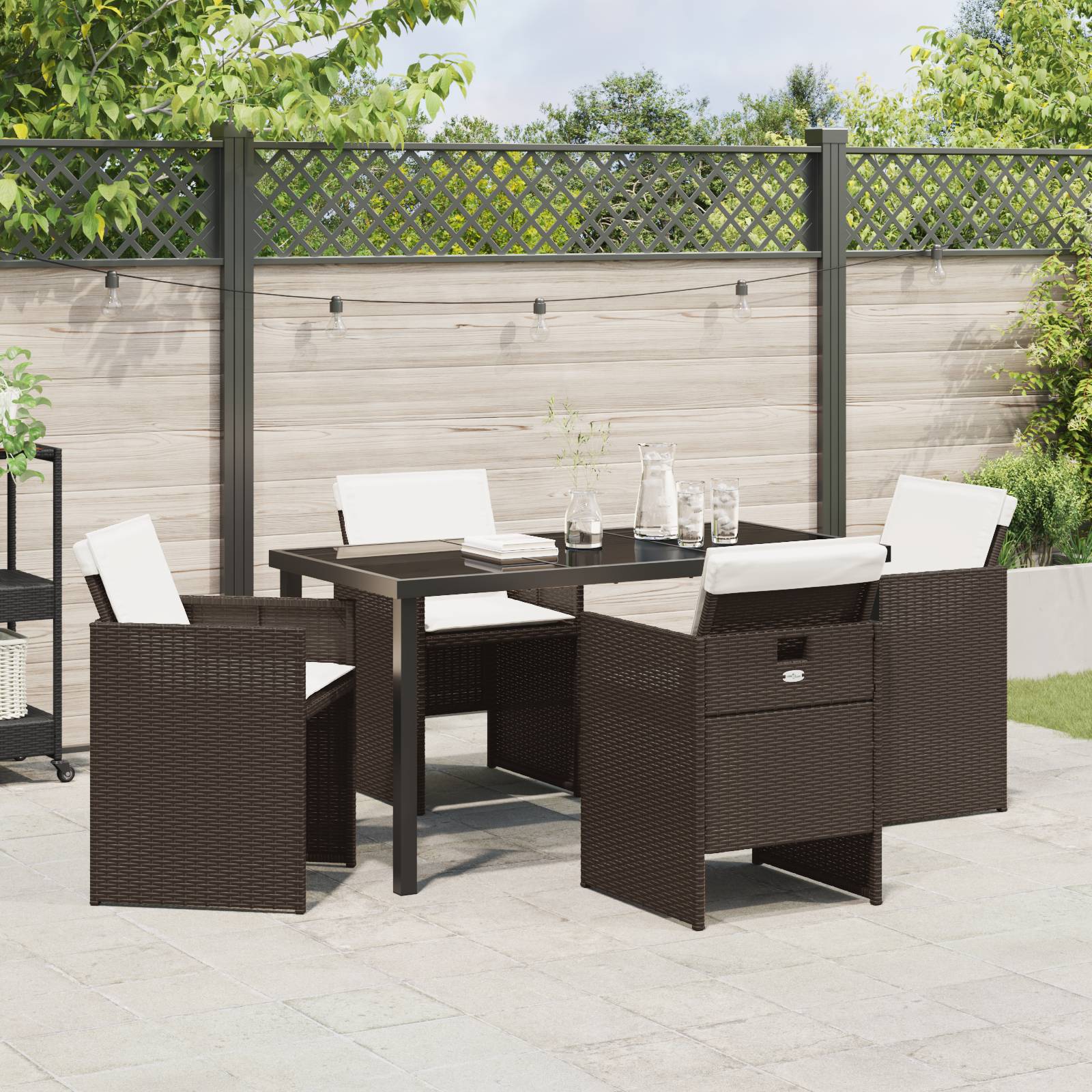 vidaXL 5-teiliges Garten Essset mit Kissen, brauner Poly-Rattan
