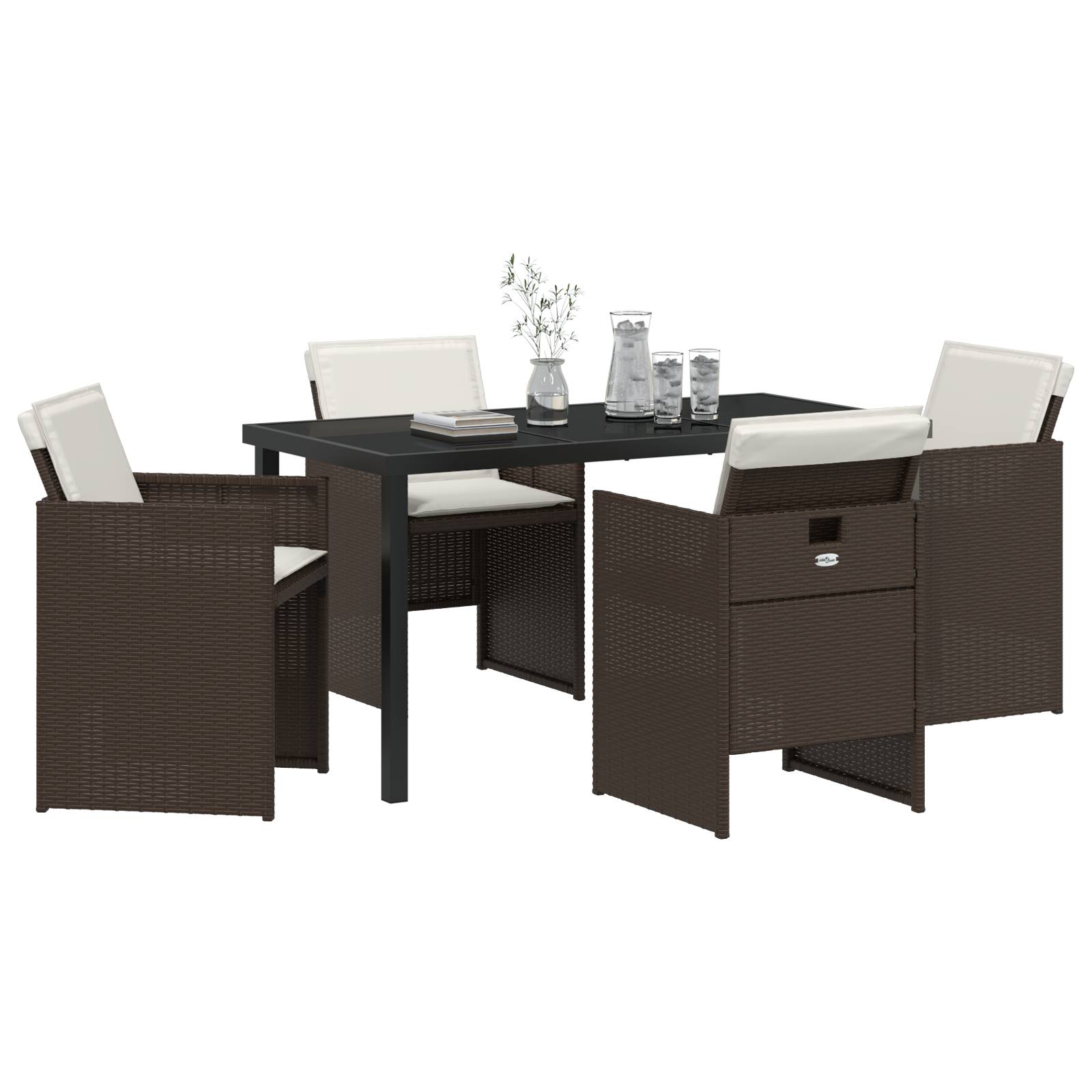 vidaXL 5-teiliges Garten Essset mit Kissen, brauner Poly-Rattan