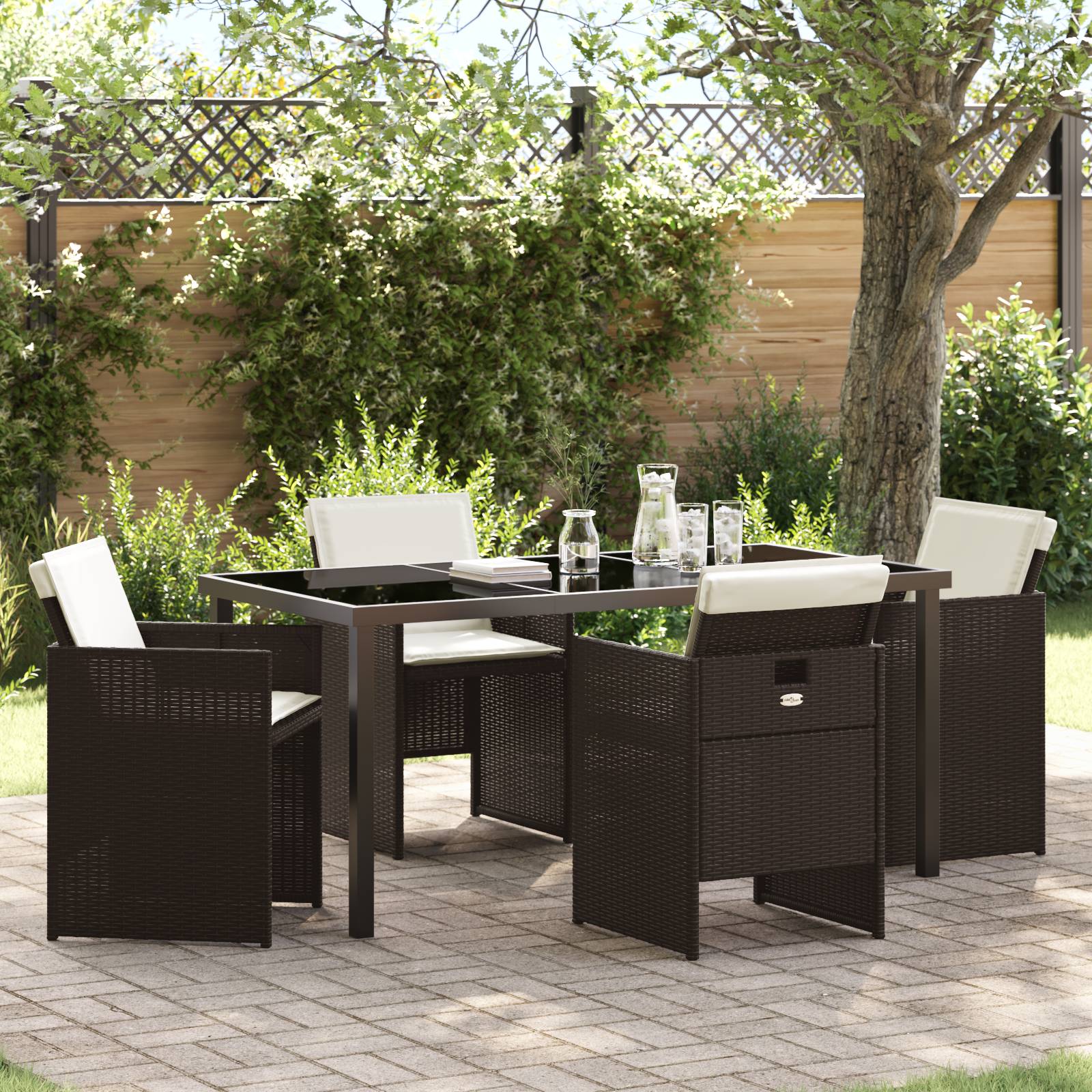vidaXL 5-teiliges Garten Essset mit Kissen Braunes Poly Rattan