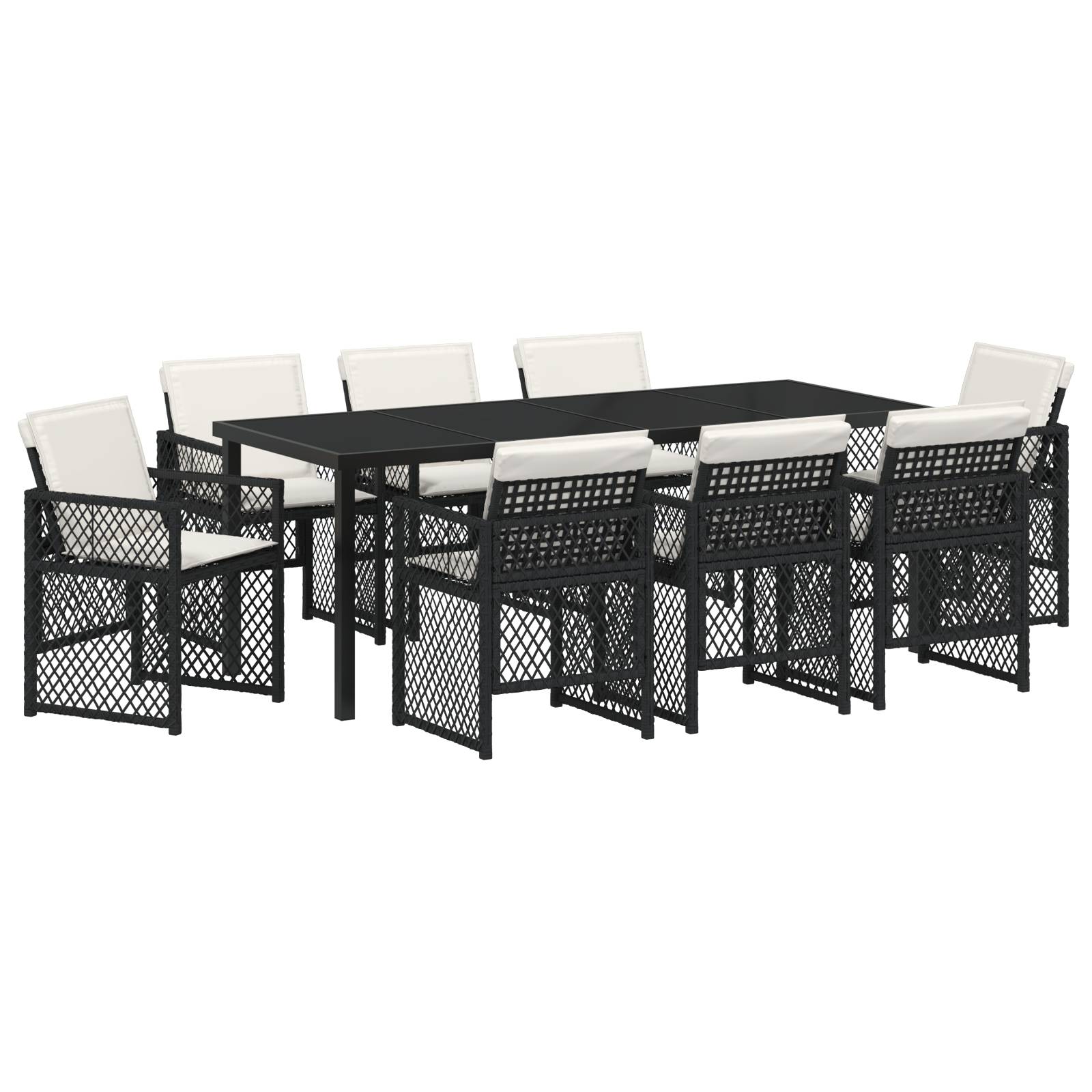 vidaXL 9-teiliges Garten Esstisch Set mit Kissen Schwarz Poly Rattan