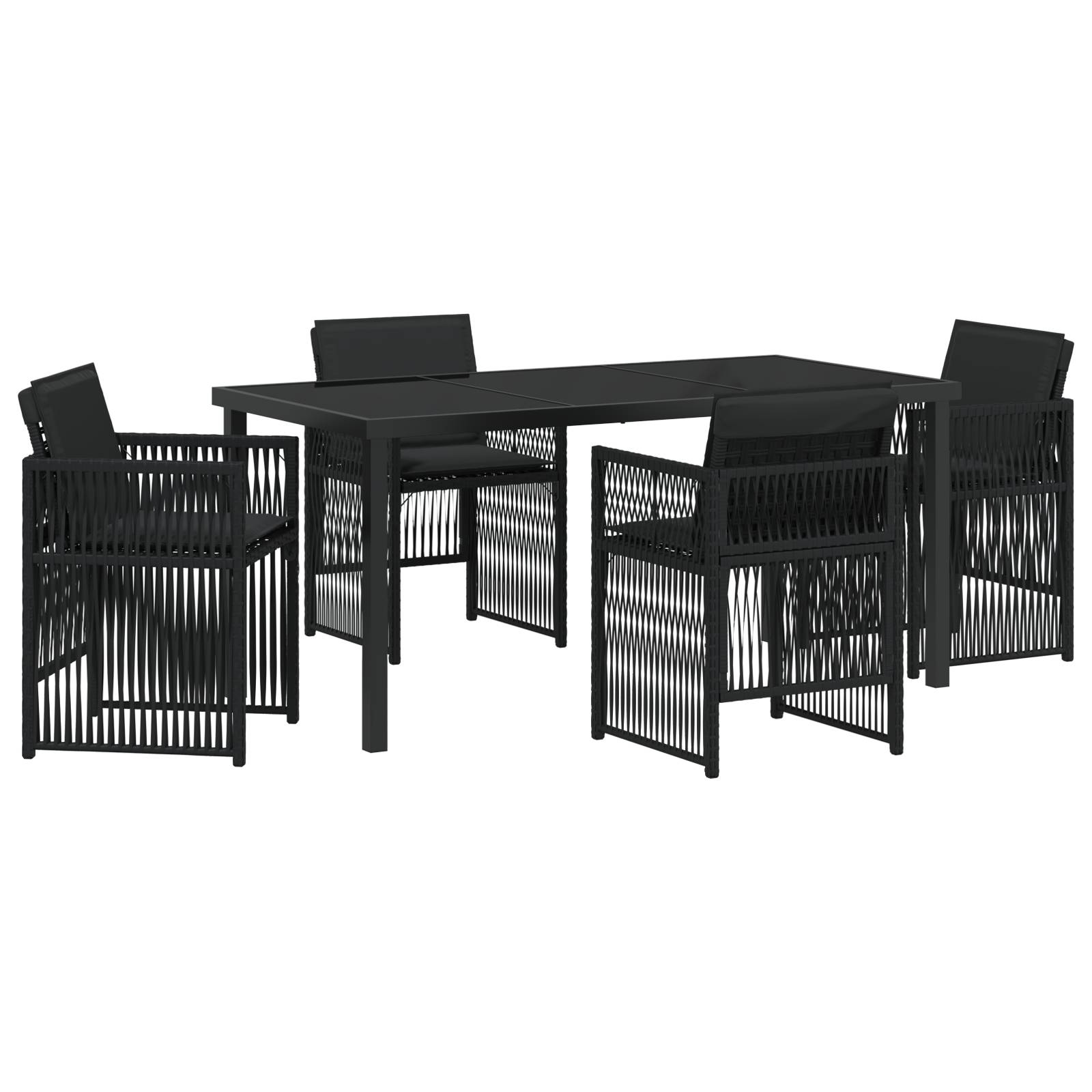 vidaXL 5-tlg. Garten Essgruppe mit Kissen Schwarzes Poly Rattan