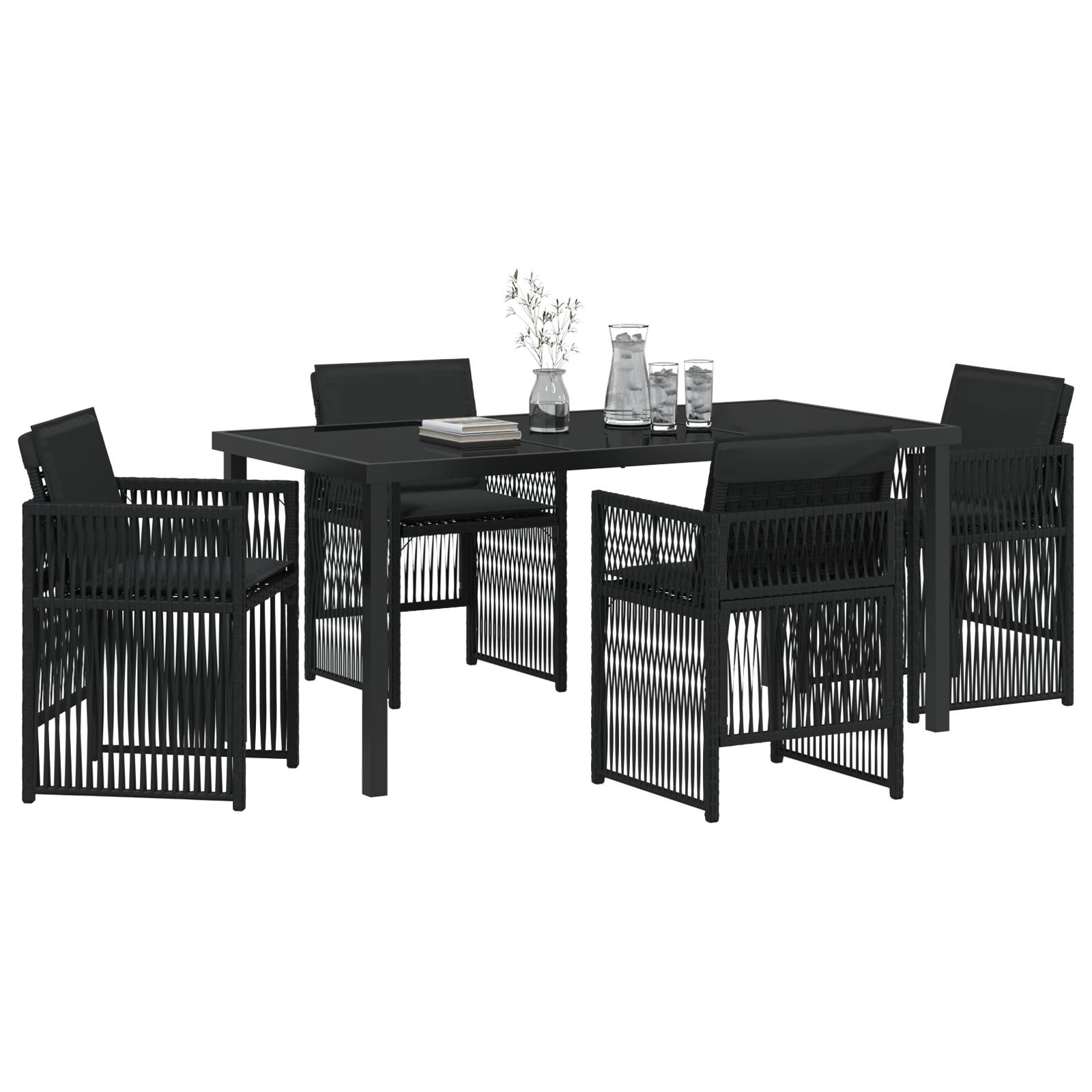 vidaXL 5-tlg. Garten Essgruppe mit Kissen Schwarzes Poly Rattan