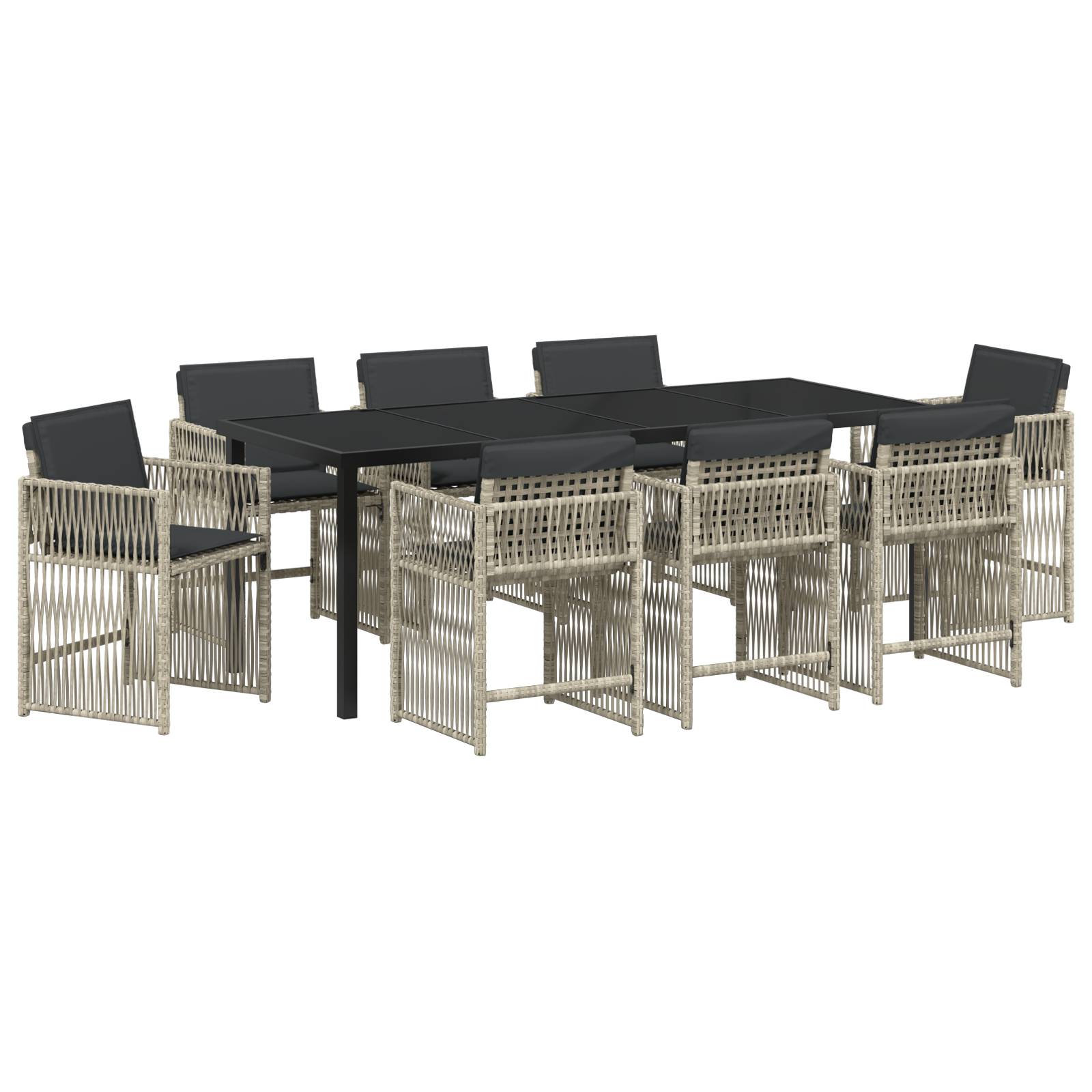 vidaXL 9-teilige Garten Essgruppe mit Kissen Hellgrau Poly Rattan