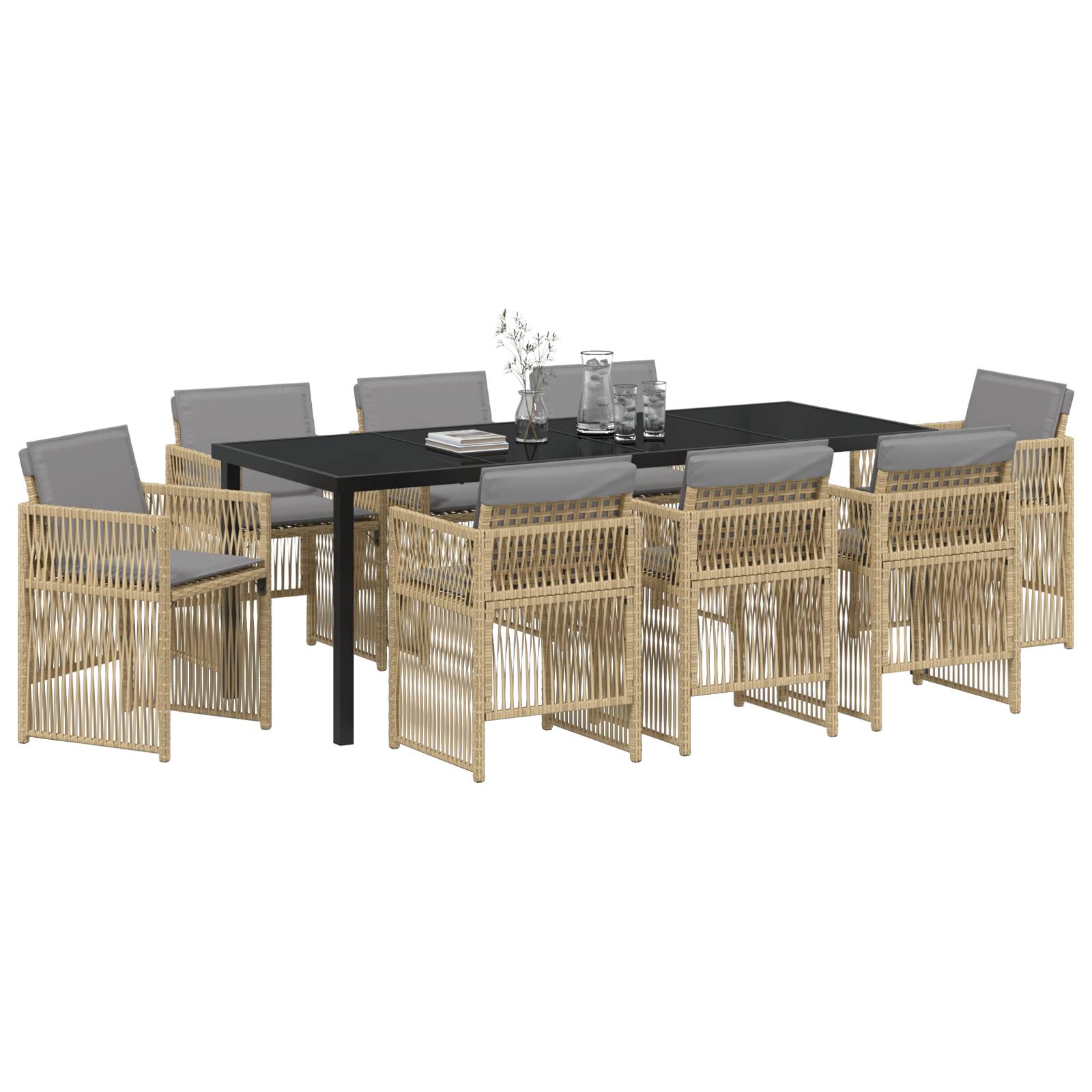 vidaXL 9-teiliges Garten Essset mit Kissen Beige Poly Rattan