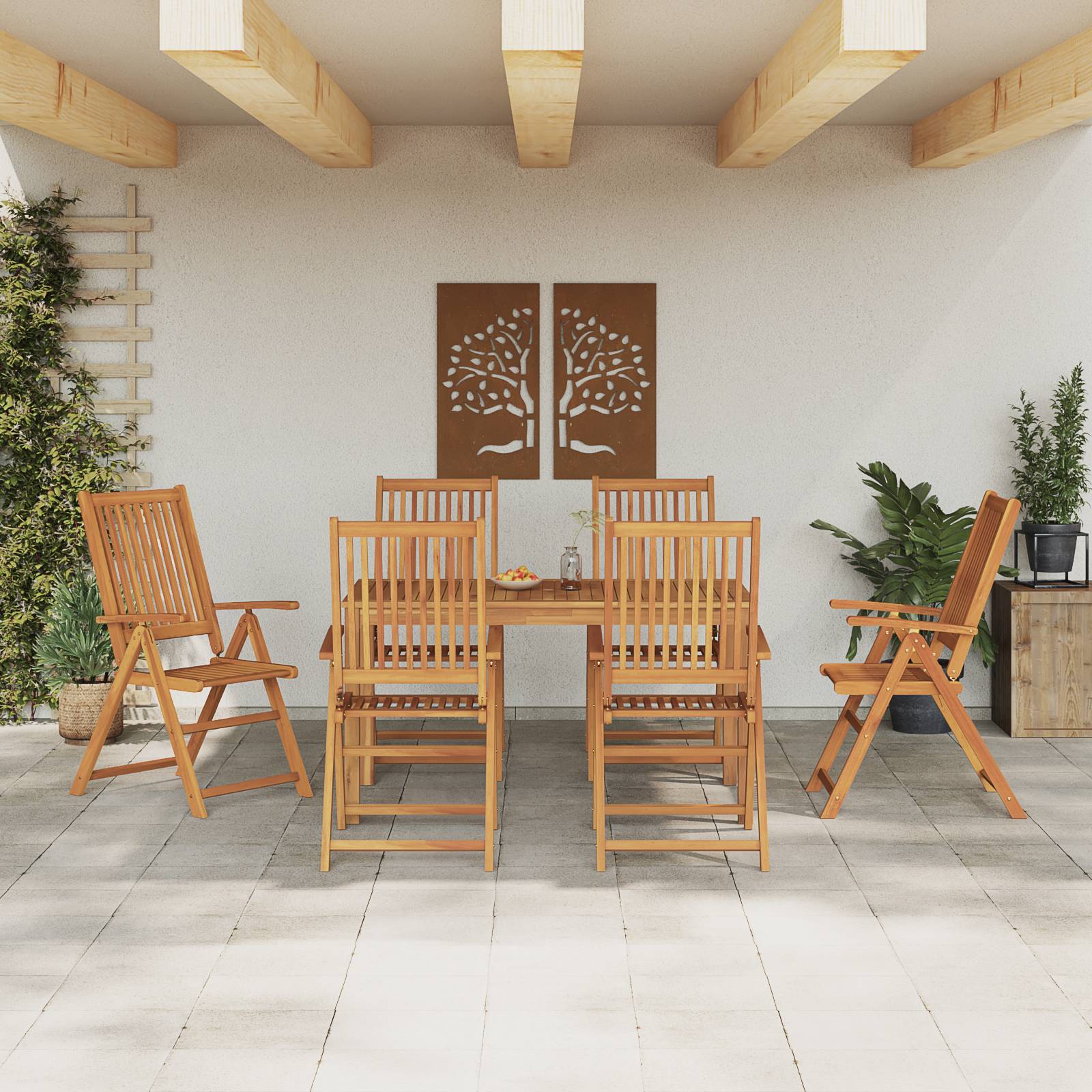 vidaXL 7-teilige Garten Essgruppe aus massivem Akazienholz