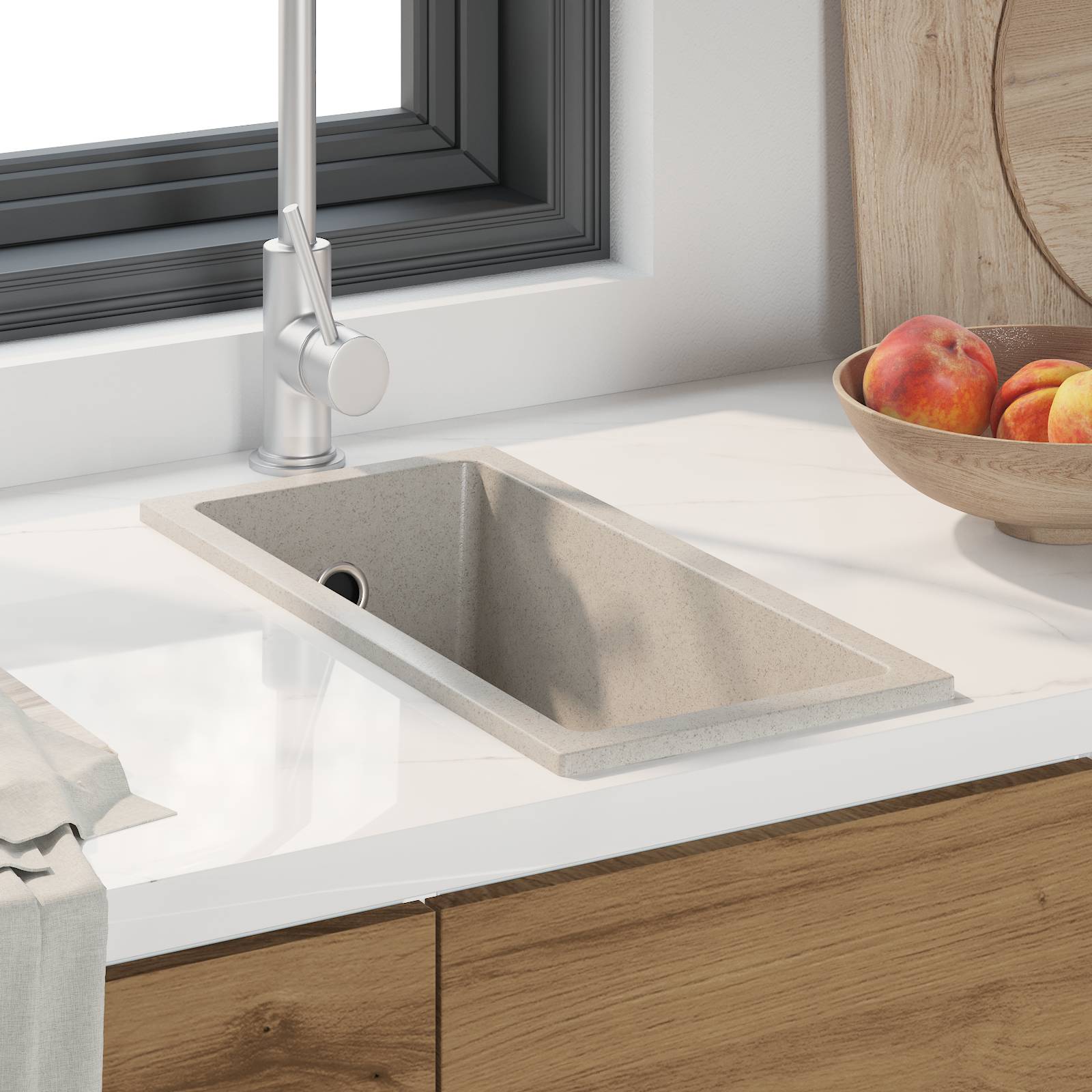 vidaXL Küchenwaschbecken mit Überlauf Beige Granit