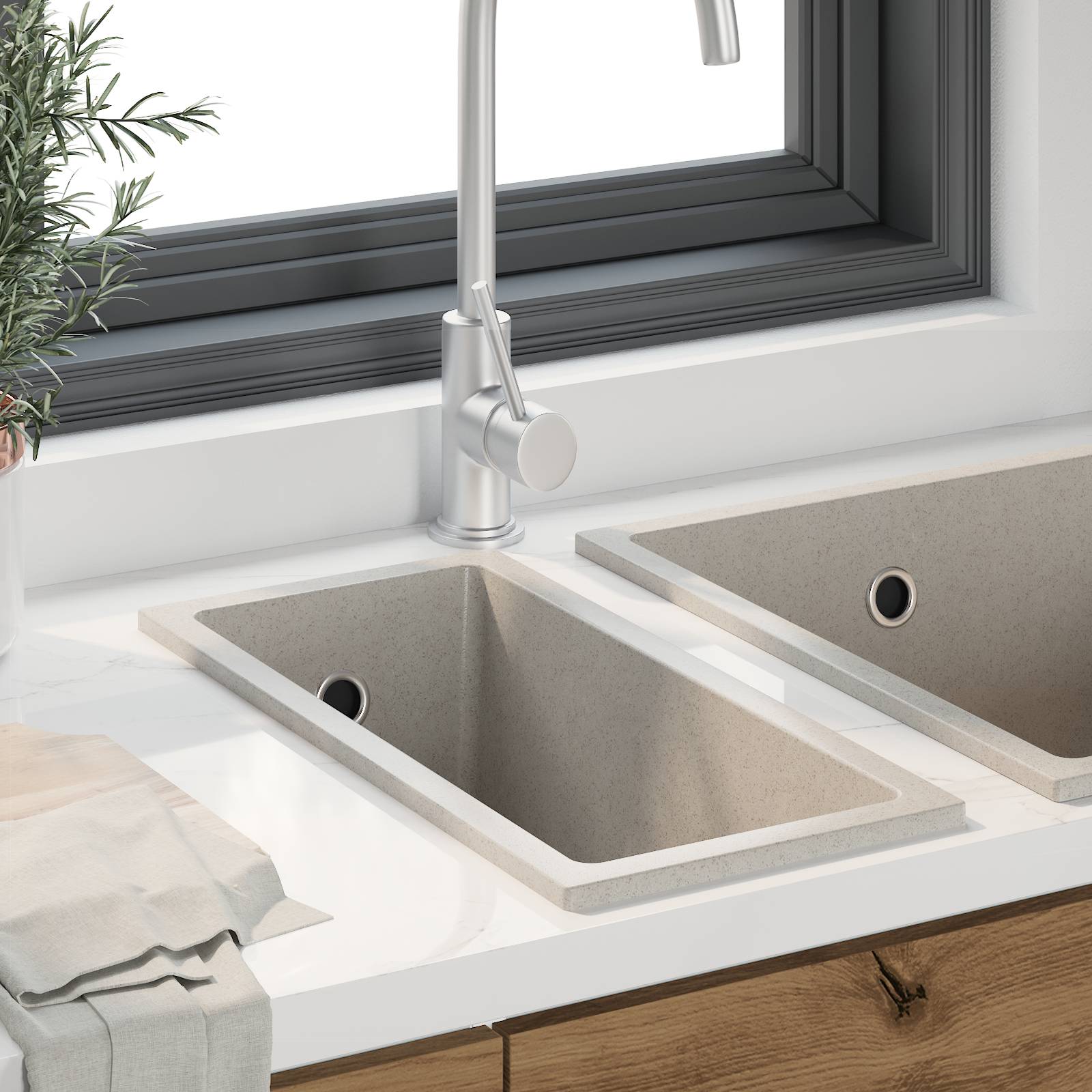 vidaXL Küchenwaschbecken mit Überlauf Beige Granit