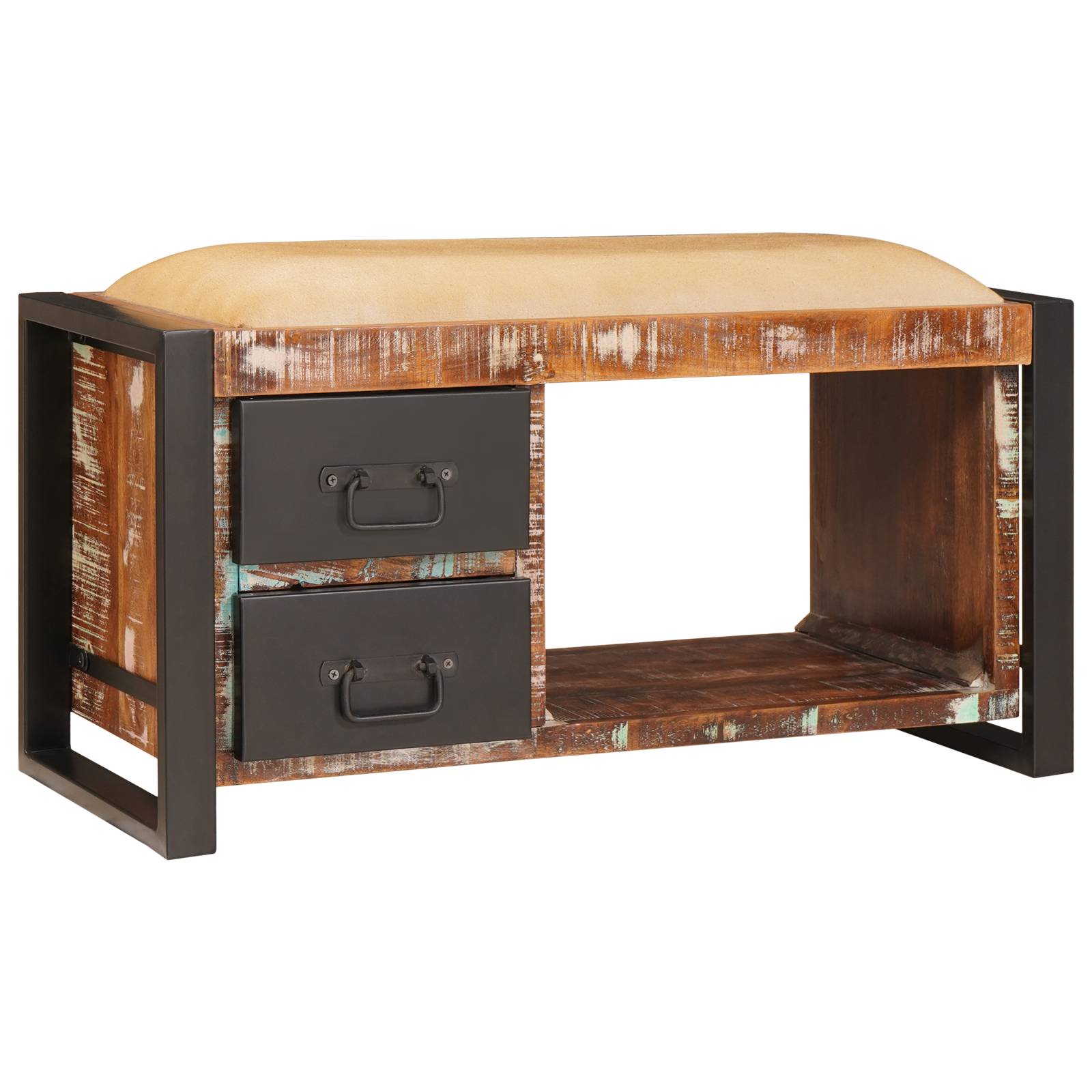 vidaXL Bank mit Stauraum Mehrfarbig 80x35x40 cm Altholz Massiv