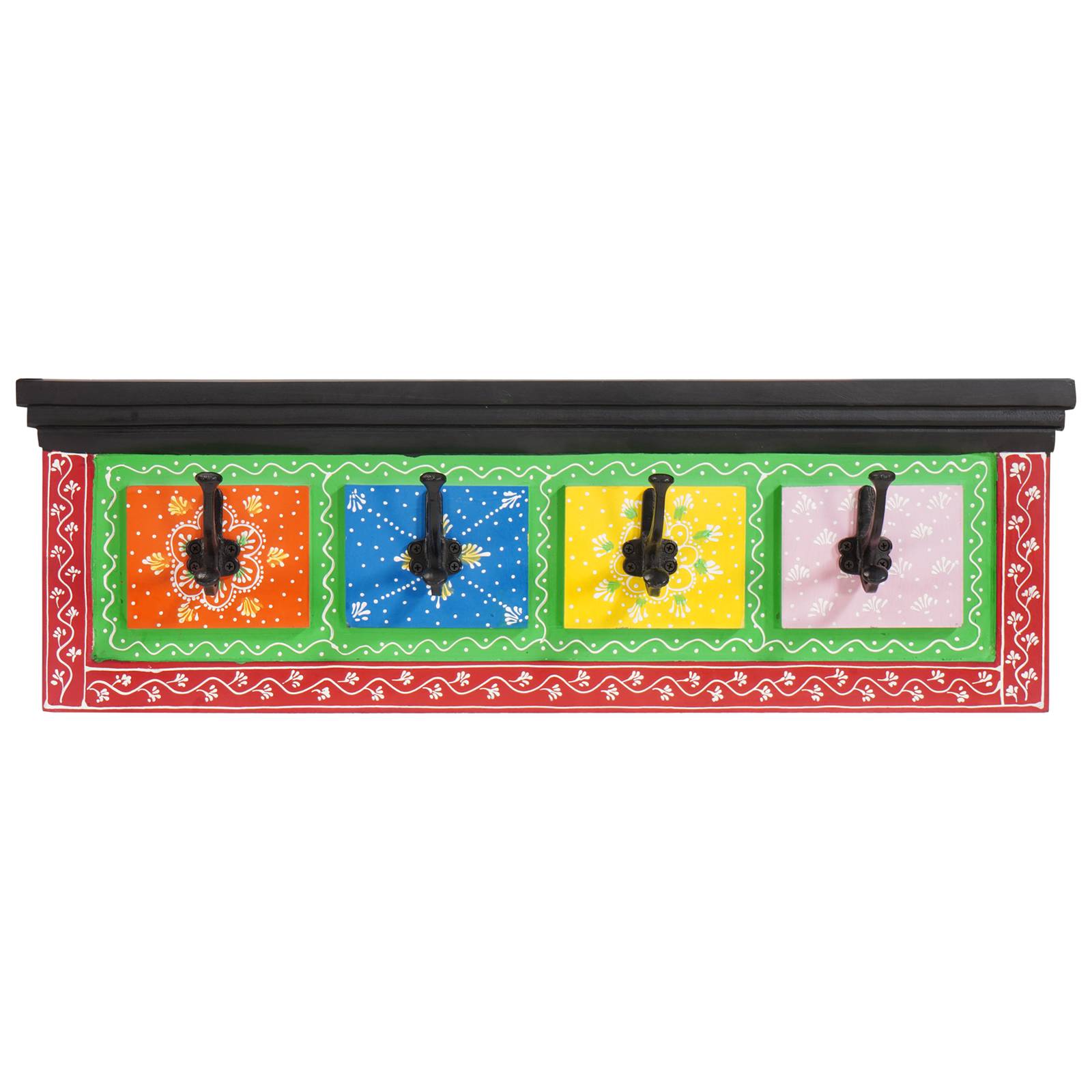 vidaXL Wandgarderobe mit 4 Haken 80x25x2 cm aus massivem Mangoholz & Spanplatte