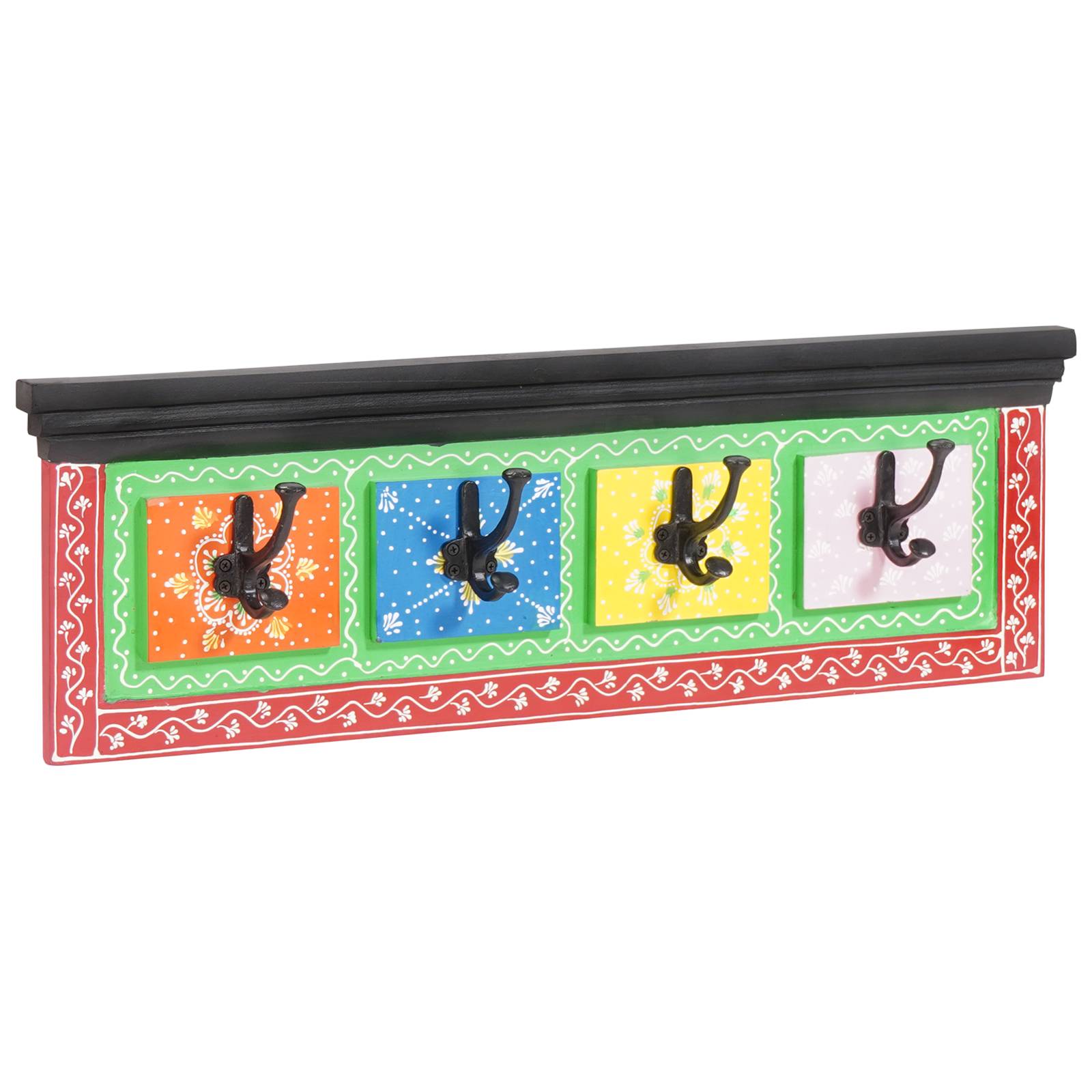 vidaXL Wandgarderobe mit 4 Haken 80x25x2 cm aus massivem Mangoholz & Spanplatte