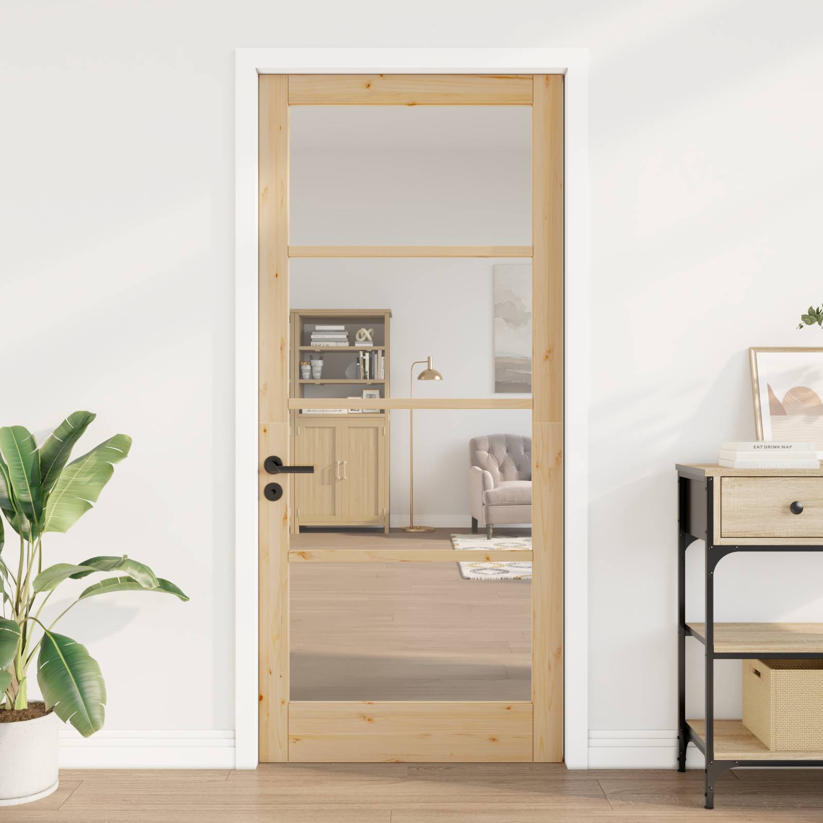 vidaXL Innentür mit Glas "ORKDAL" 93x211x4 cm aus massivem Kiefernholz