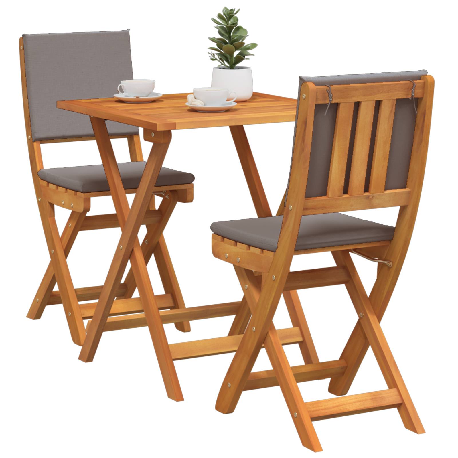 vidaXL 3-teiliges Faltbares Bistro-Set mit Kissen, Massivholz Akazie