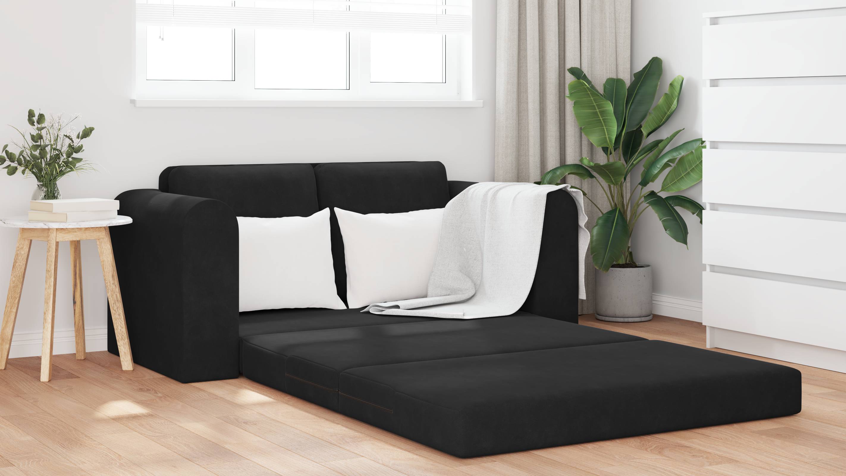 vidaXL Boden Schlafsofa 2-in-1 Schwarz 148x71x83 cm Samt