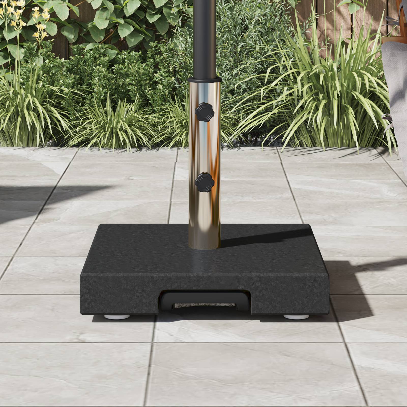 vidaXL Gepackte Sonnenschirm Basis mit Griff Schwarzes Granit 29 kg Quadrat