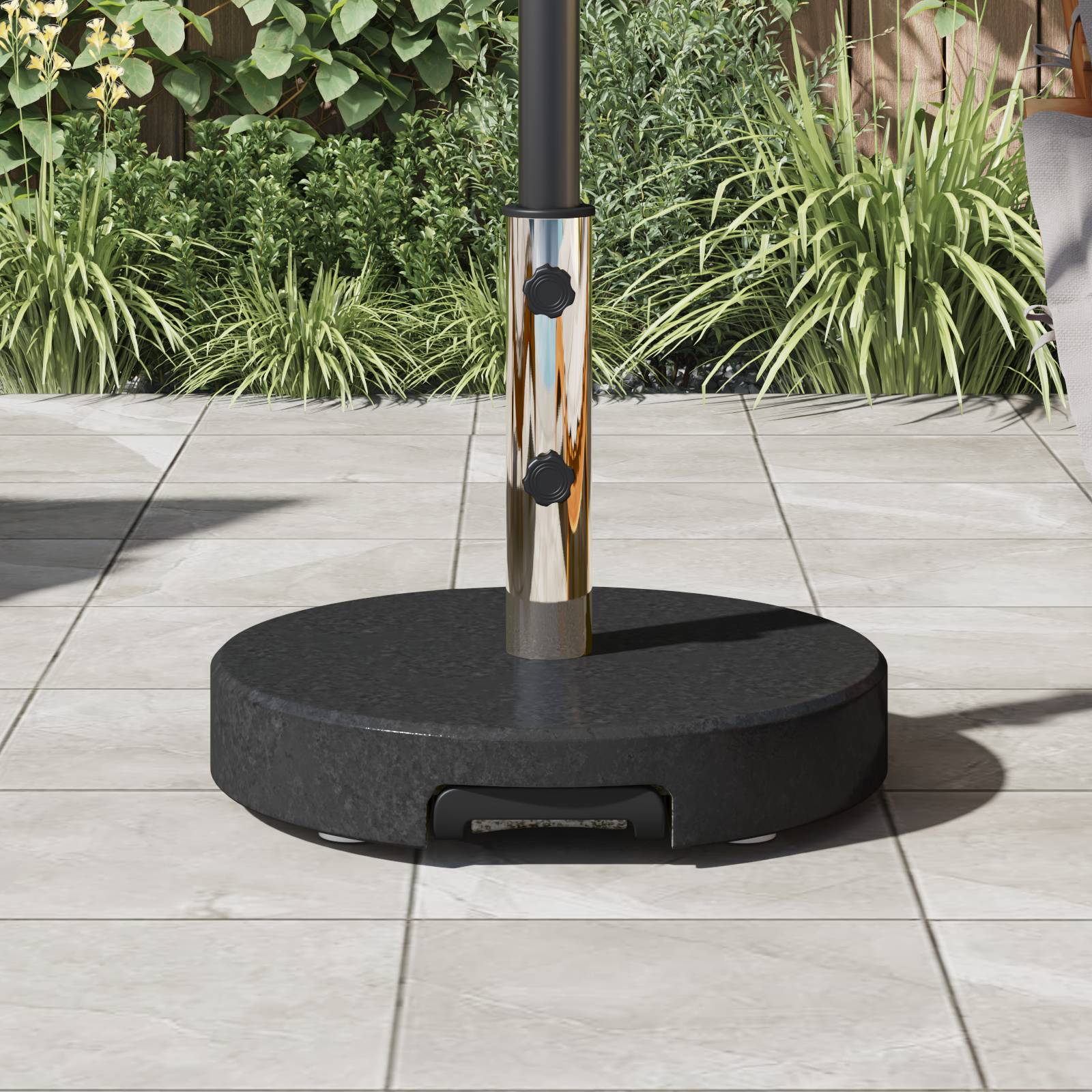 vidaXL Rollender Sonnenschirmständer mit Griff Schwarzer Granit 29 kg Rund