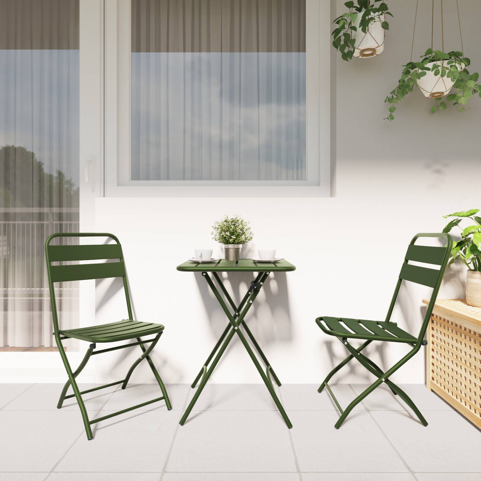 vidaXL Garten-Klappstühle 2 Stk. Dunkelgrün 42x52x82 cm Stahl