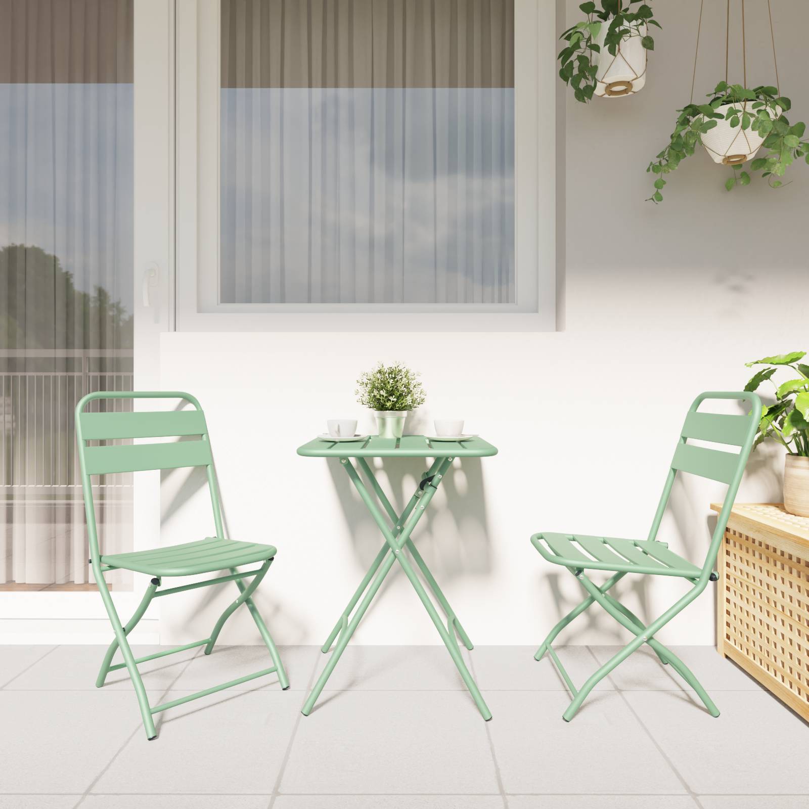 vidaXL 3-tlg. Bistro-Set Klappbar Minzgrün Stahl