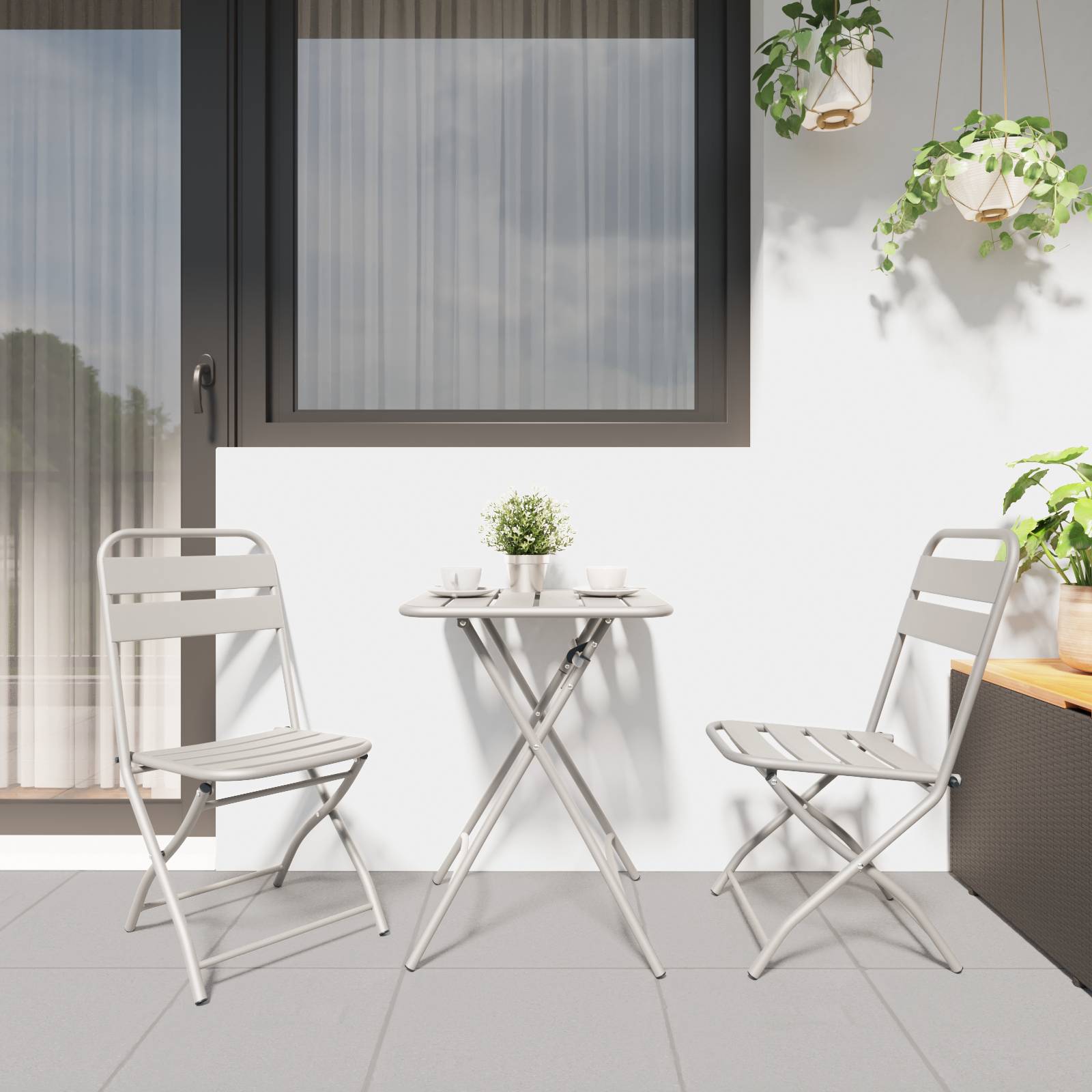 vidaXL 3-tlg. Bistro-Set Klappbar Beige Stahl