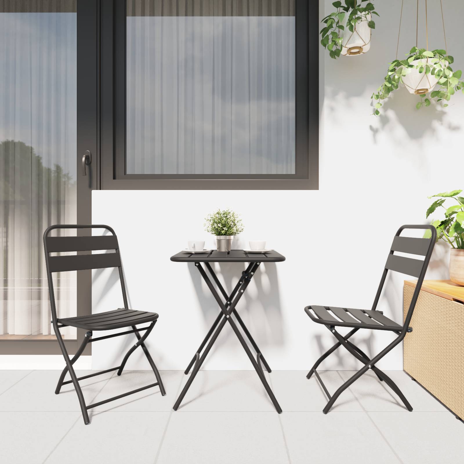 vidaXL 3-tlg. Bistro-Set Klappbar Anthrazit Stahl