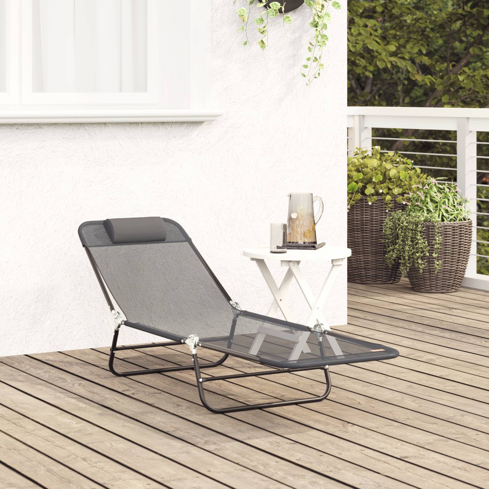 vidaXL Faltbare Sonnenliege mit Kopfstütze Grau Textilene