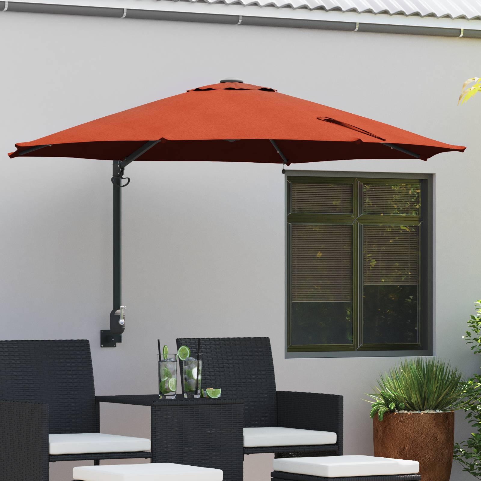vidaXL Wand-Sonnenschirm mit LED-Leuchten Terrakottarot 248 cm