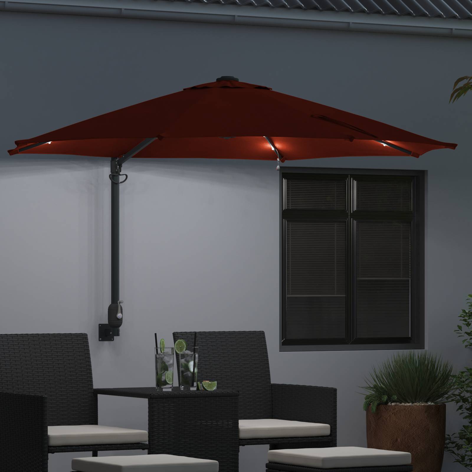 vidaXL Wand-Sonnenschirm mit LED-Leuchten Terrakottarot 248 cm