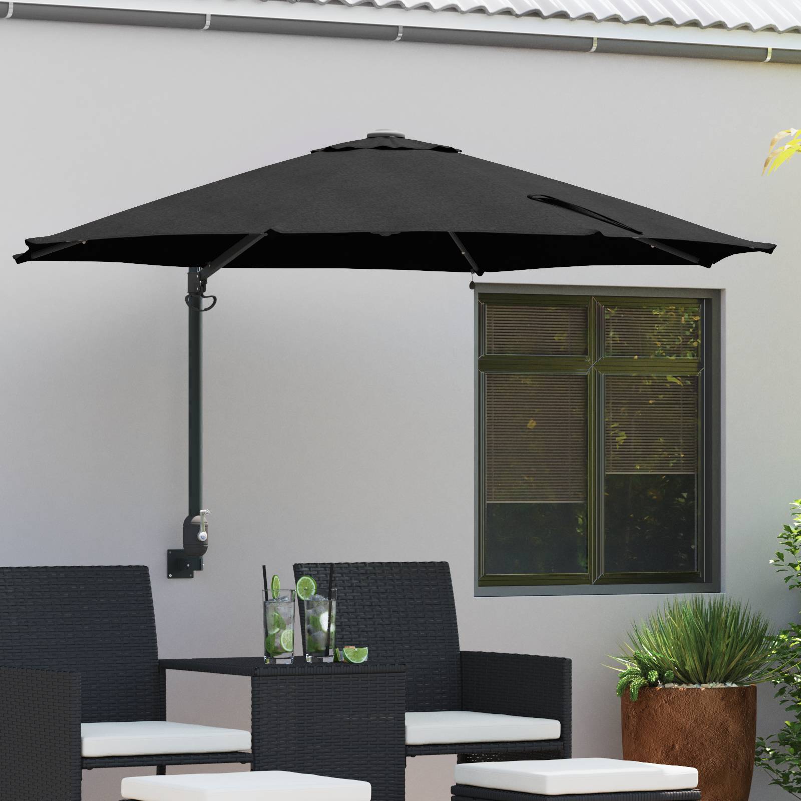 vidaXL Wand-Sonnenschirm mit LED-Leuchten Schwarz 248 cm