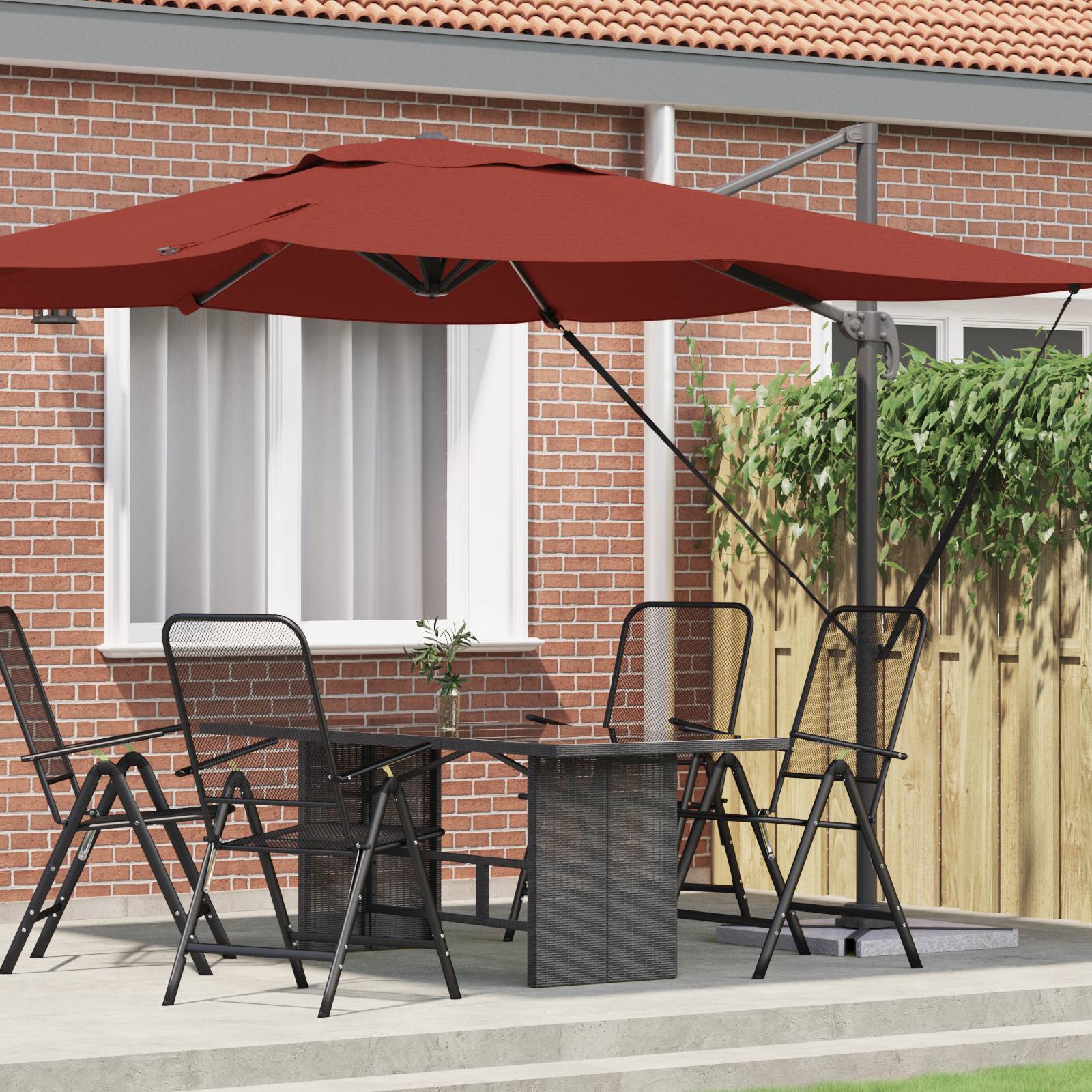 vidaXL Patio-Schirm Terrakotta Polyester Groß Verstellbare Armlehnen