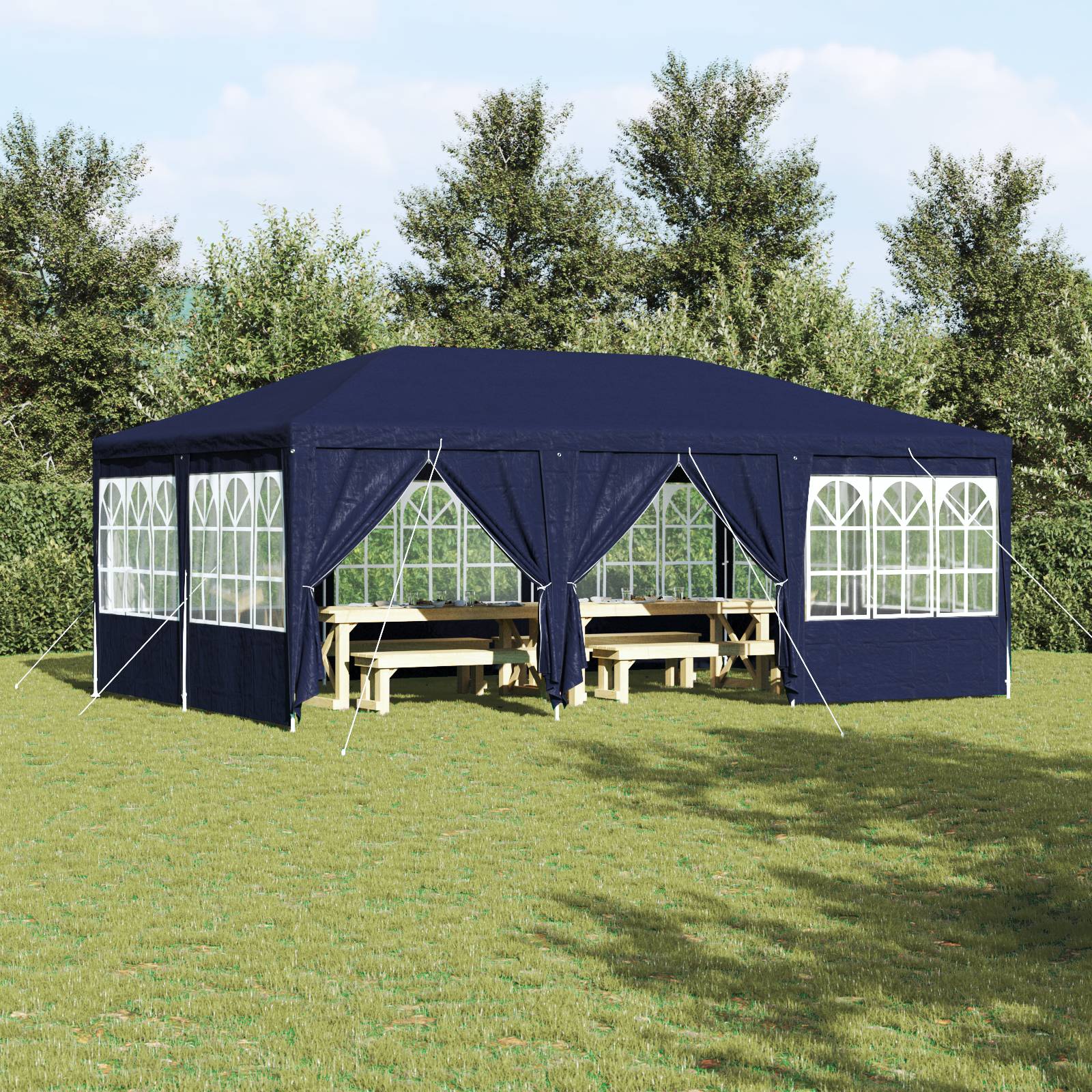 vidaXL Partyzelt mit 10 Seitenwänden Blau 6x4 m PE
