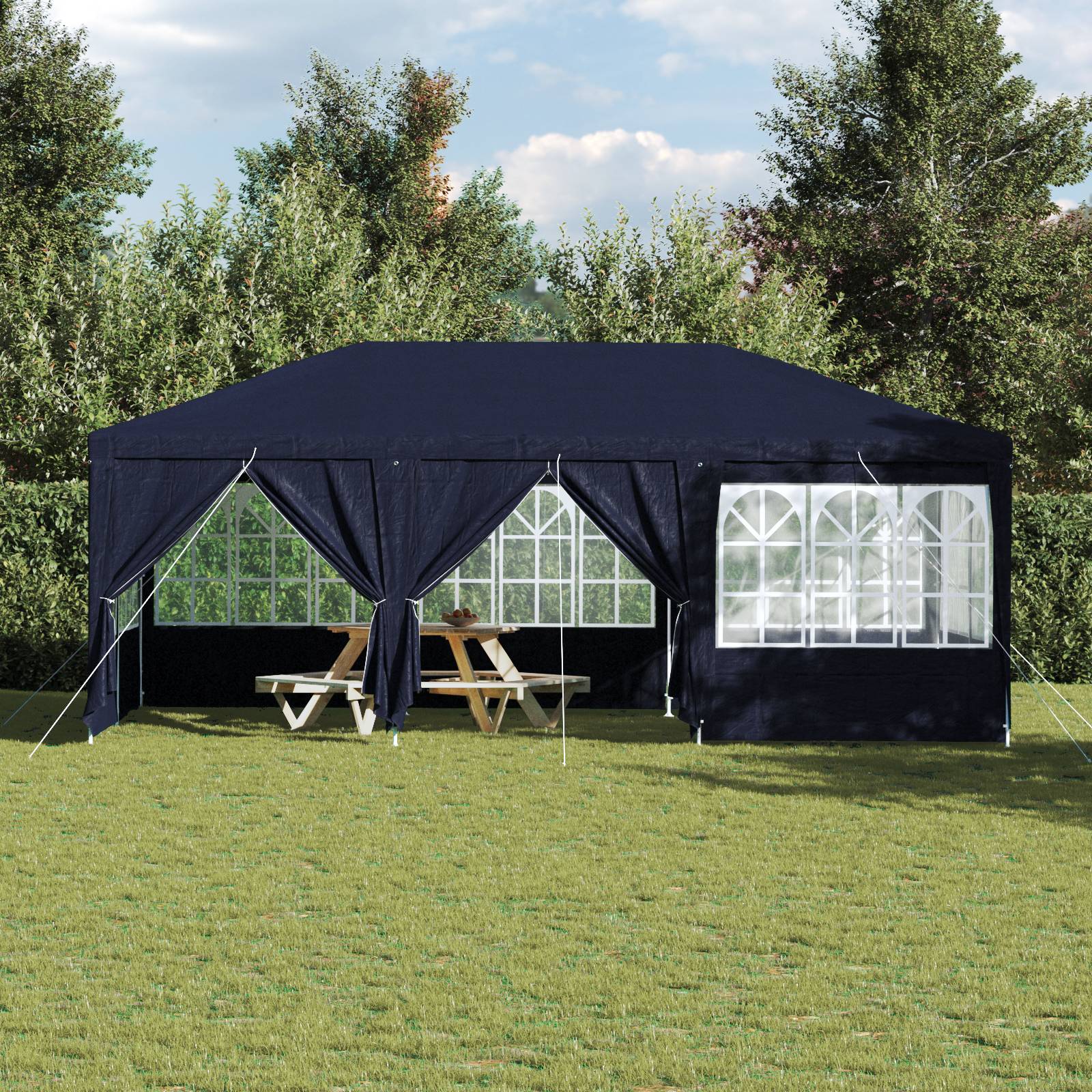 vidaXL Partyzelt mit 10 Seitenwänden Blau 6x4 m PE