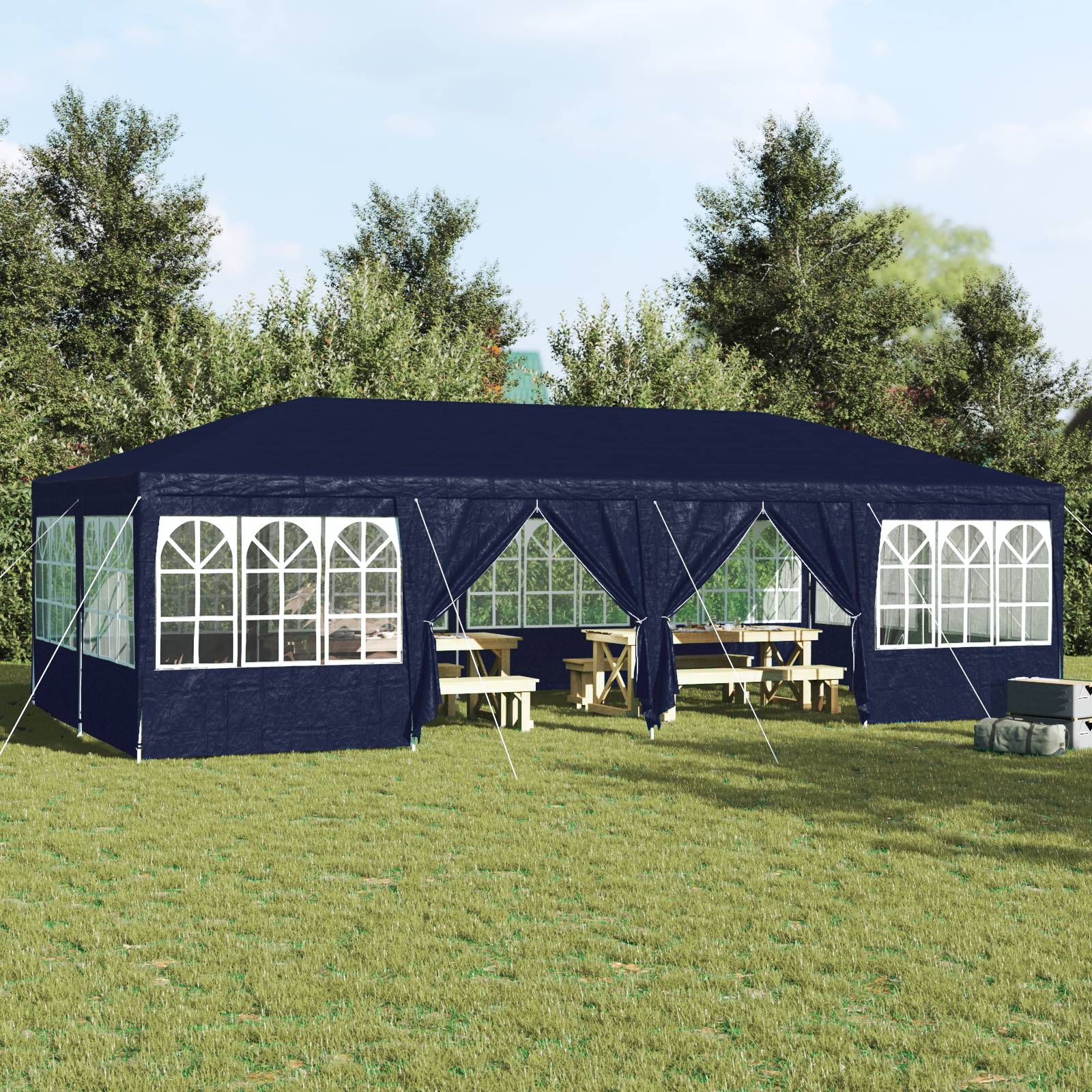 vidaXL Partyzelt mit 12 Seitenwänden Blau 8x4 m PE