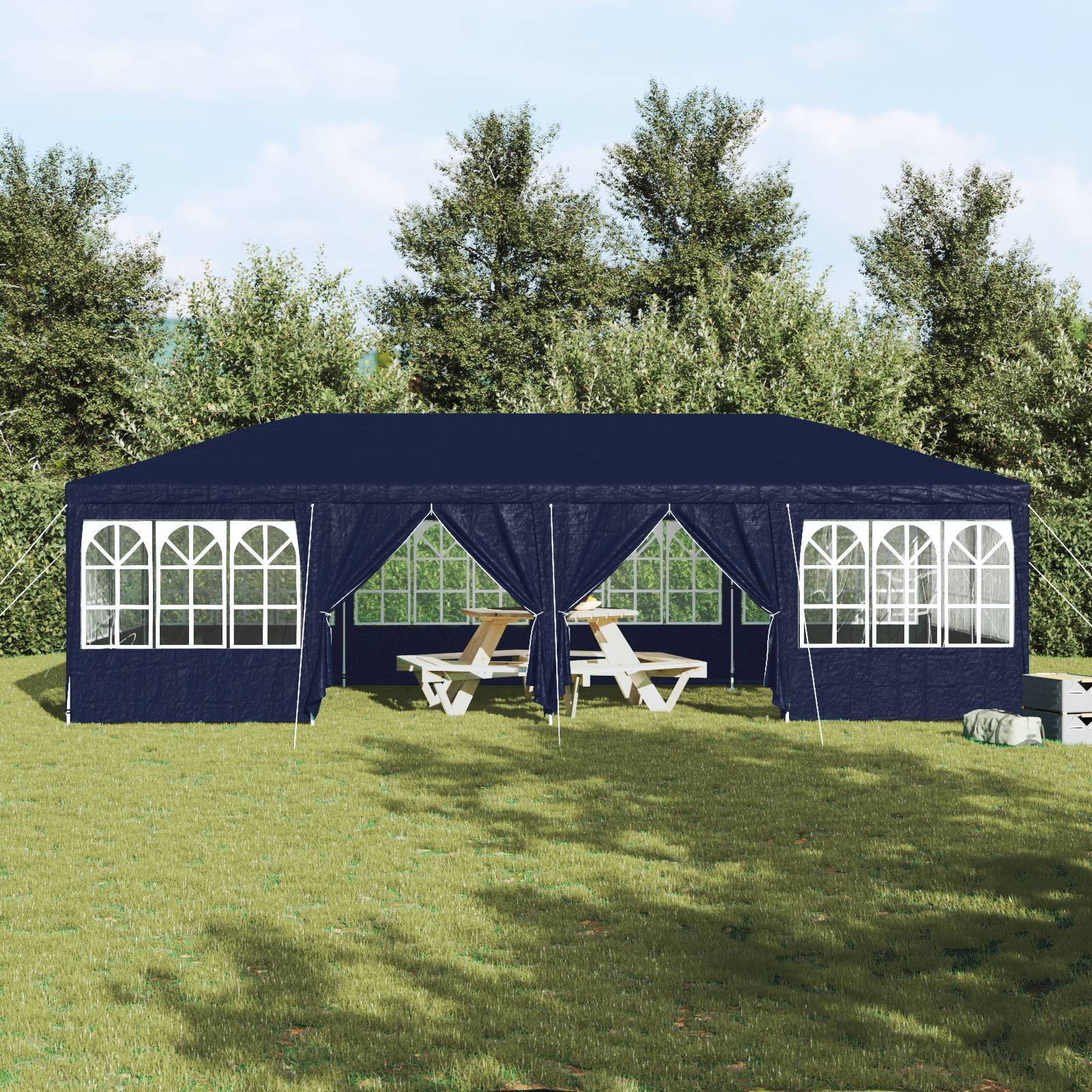 vidaXL Partyzelt mit 12 Seitenwänden Blau 8x4 m PE