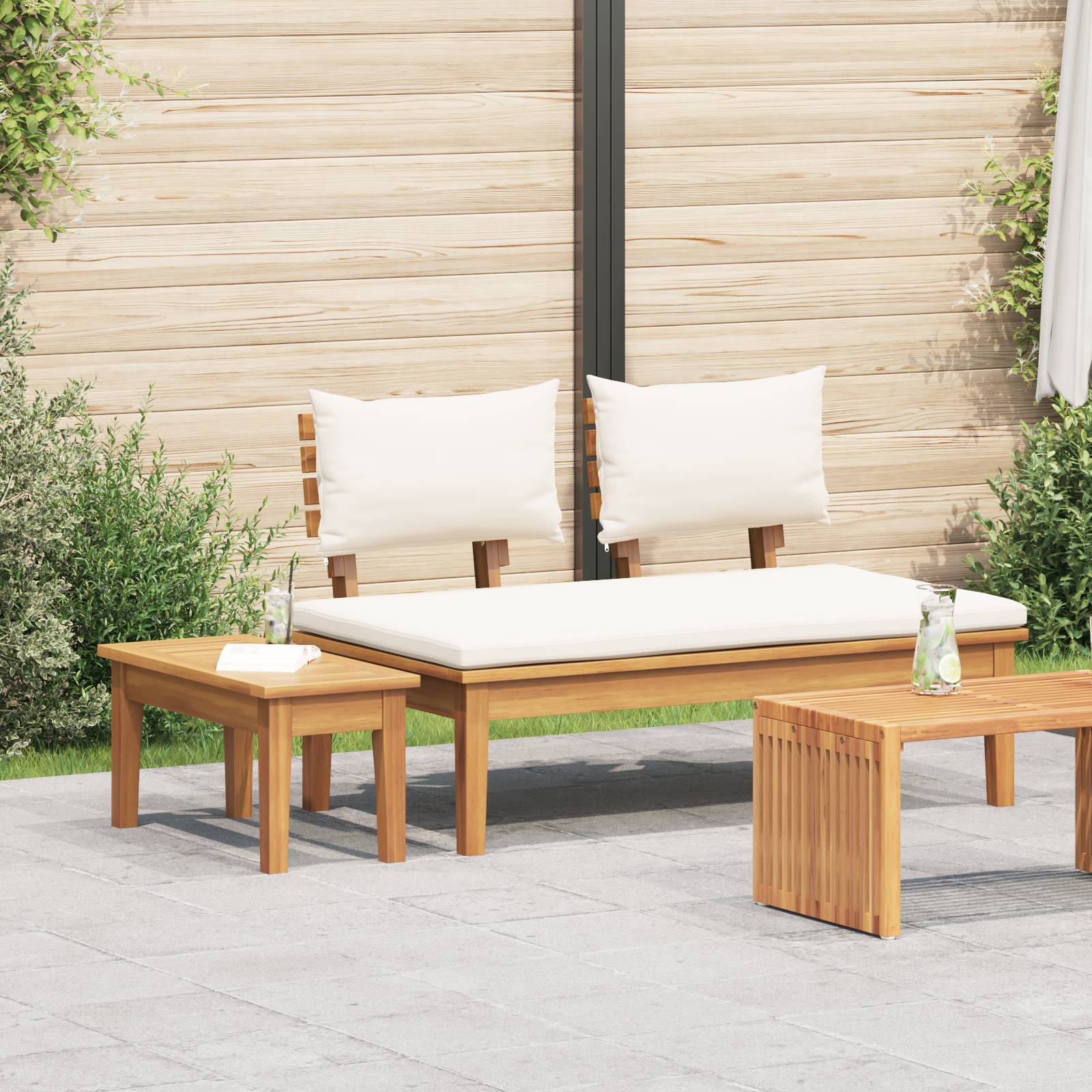 vidaXL 2-teiliges Gartenbank-Set aus massivem Teakholz