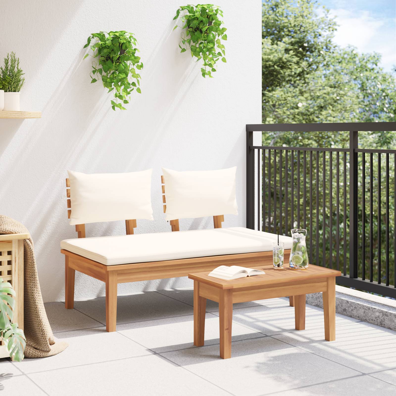 vidaXL 2-teiliges Gartenbank-Set aus massivem Teakholz
