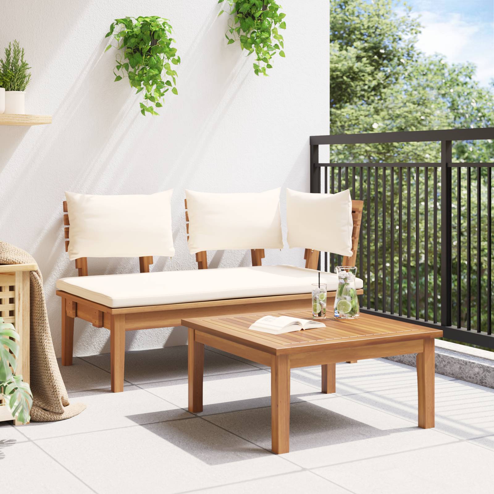 vidaXL 2-teiliges Gartenbankset aus massivem Teakholz