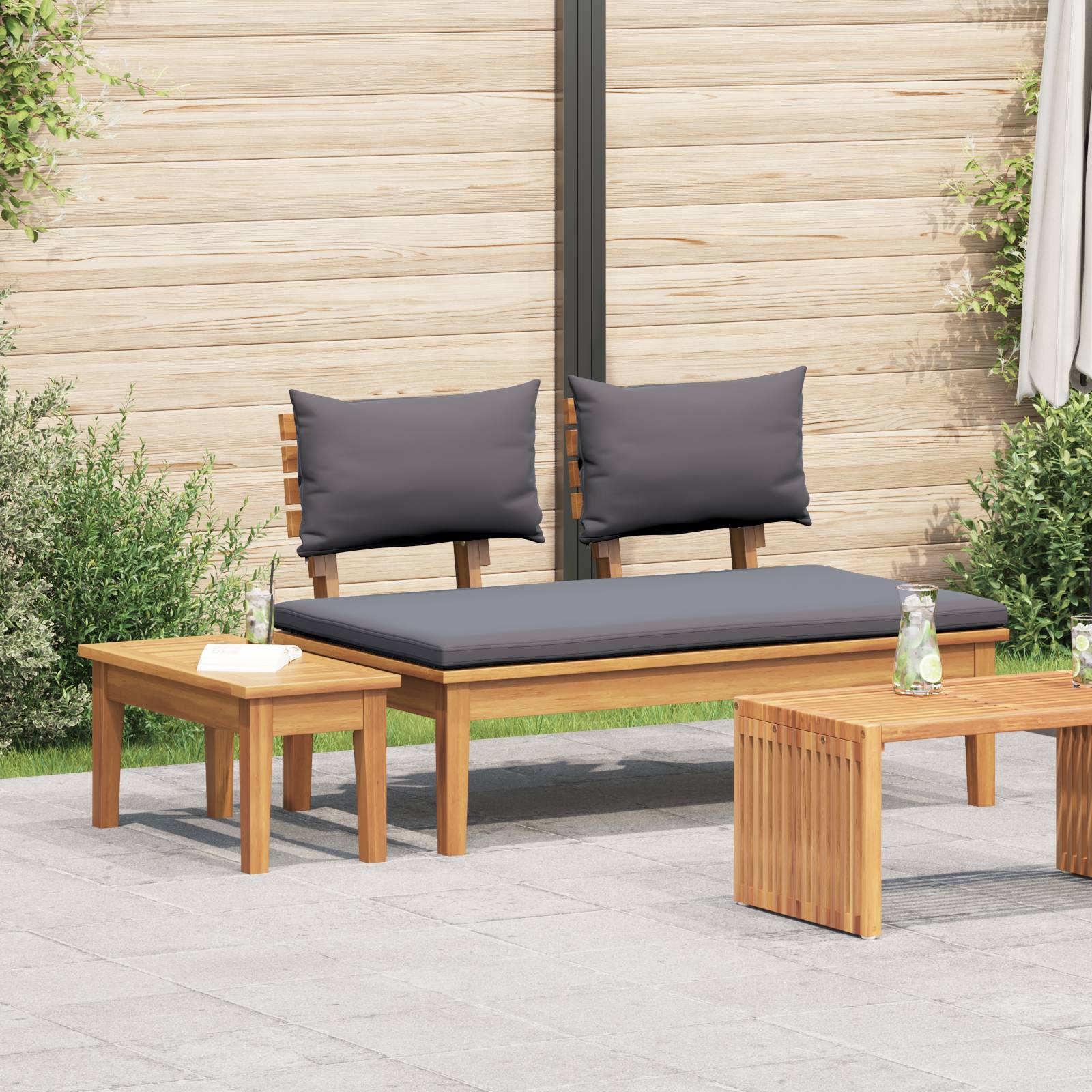 vidaXL 2-teiliges Gartenbank-Set aus solidem Teakholz