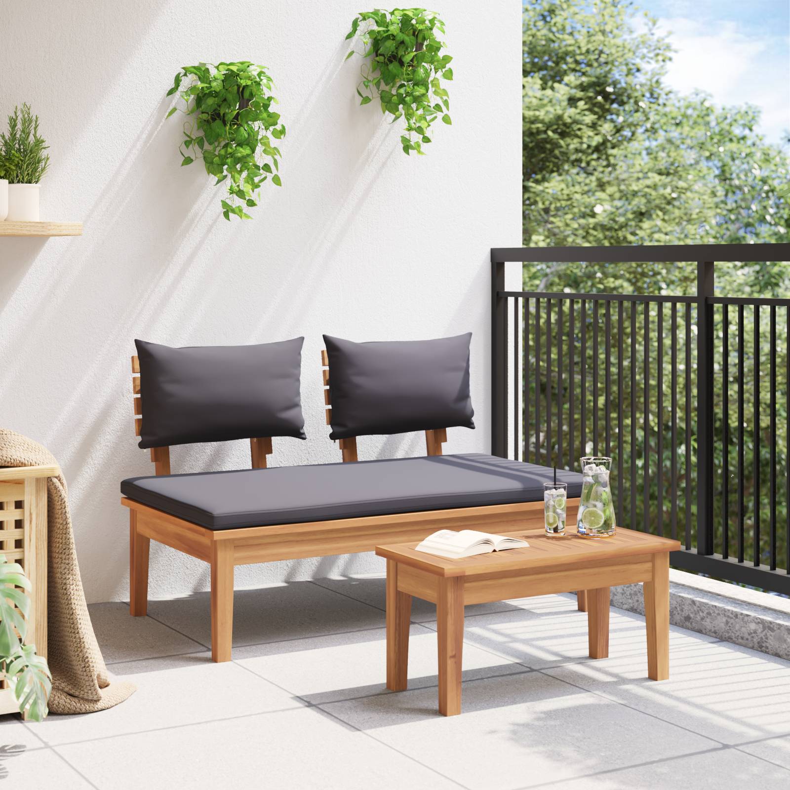 vidaXL 2-teiliges Gartenbank-Set aus solidem Teakholz