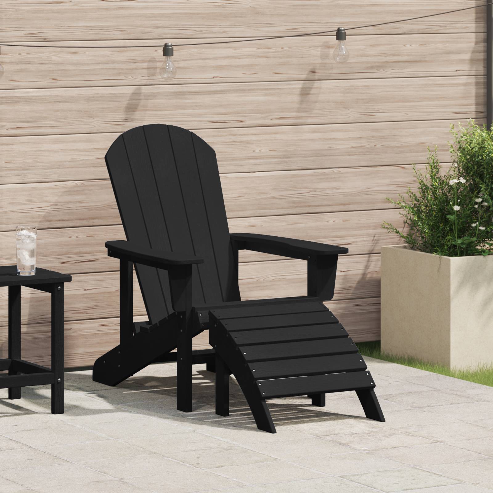 vidaXL Adirondack-Stuhl mit Fußstütze Schwarz HDPE