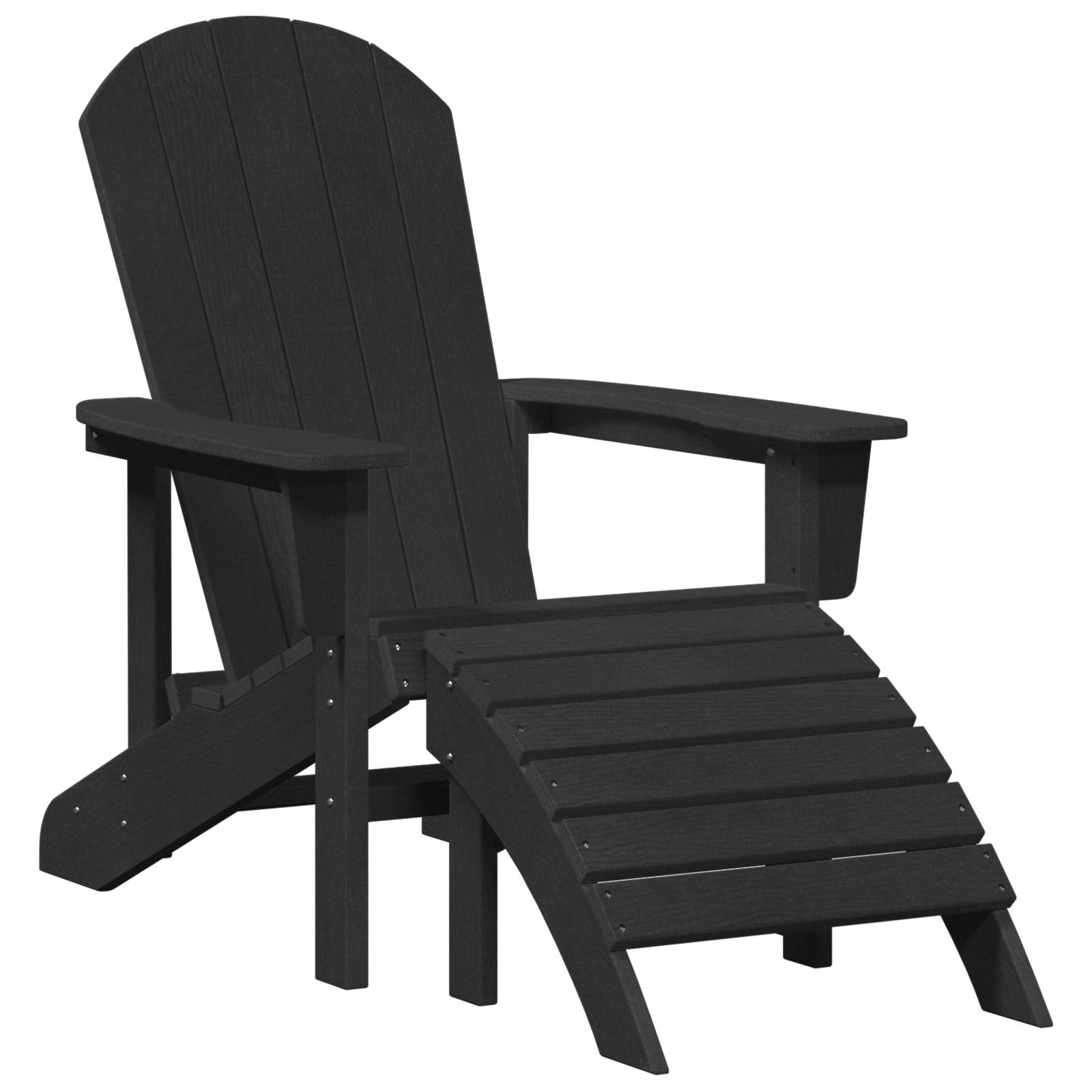 vidaXL Adirondack-Stuhl mit Fußstütze Schwarz HDPE