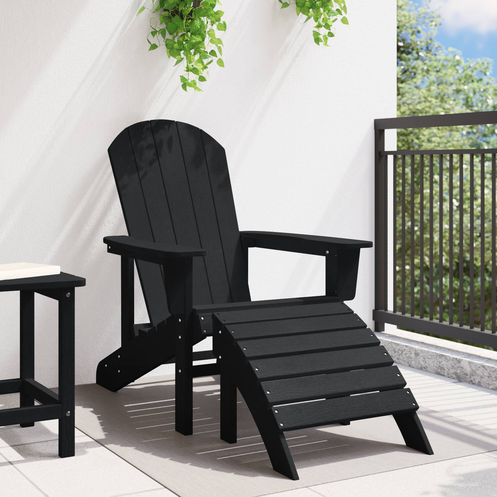 vidaXL Adirondack-Stuhl mit Fußstütze Schwarz HDPE