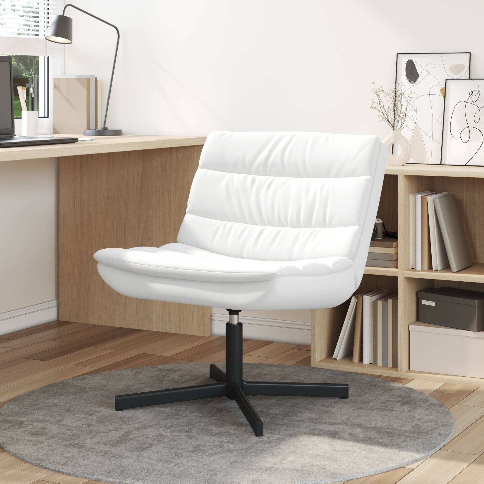 vidaXL Drehstuhl Weiß Polyester, Metallrahmen Mittel Drehstuhl