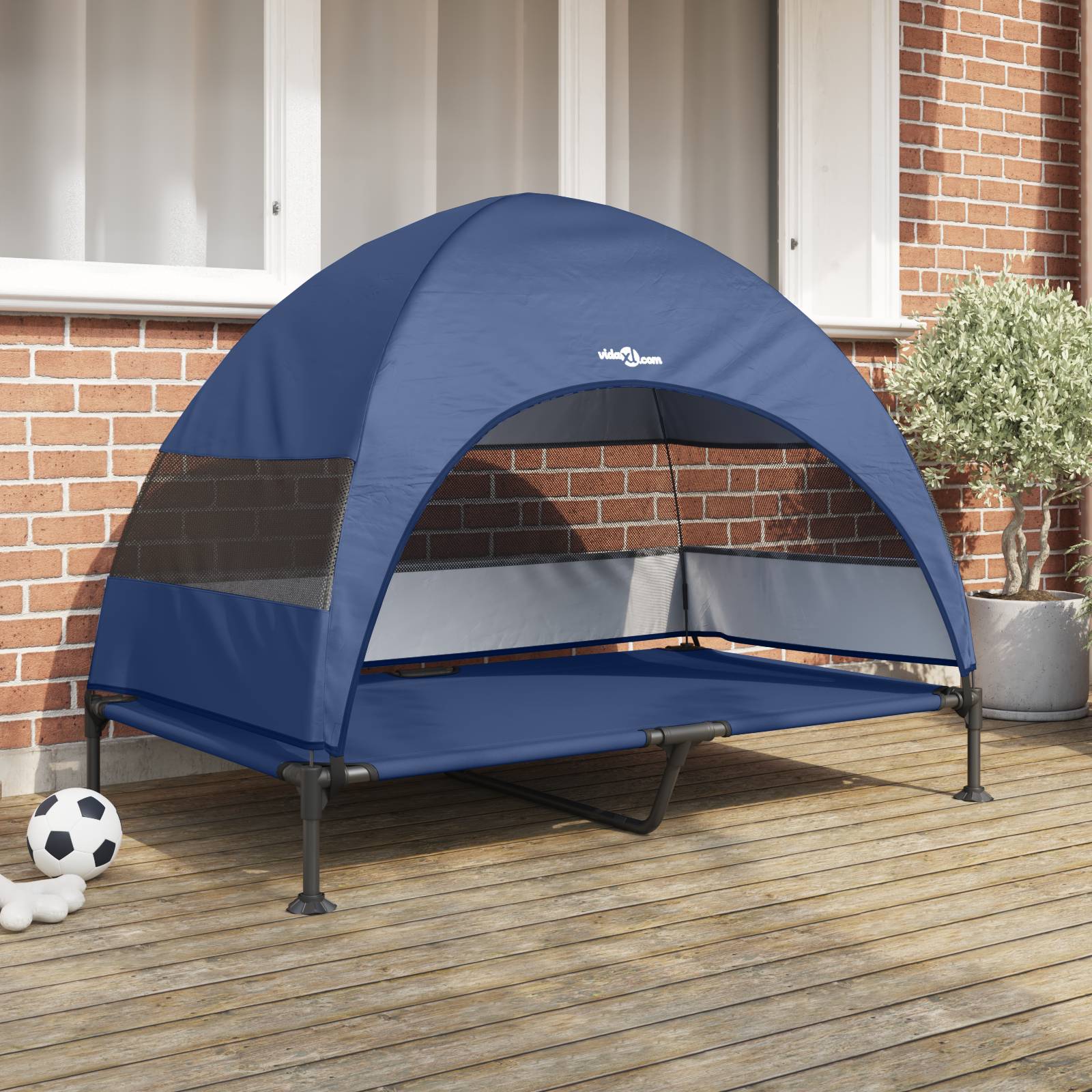 vidaXL Erhöhtes Hundebett mit Abnehmbarem Dach Marineblau XL Stahl